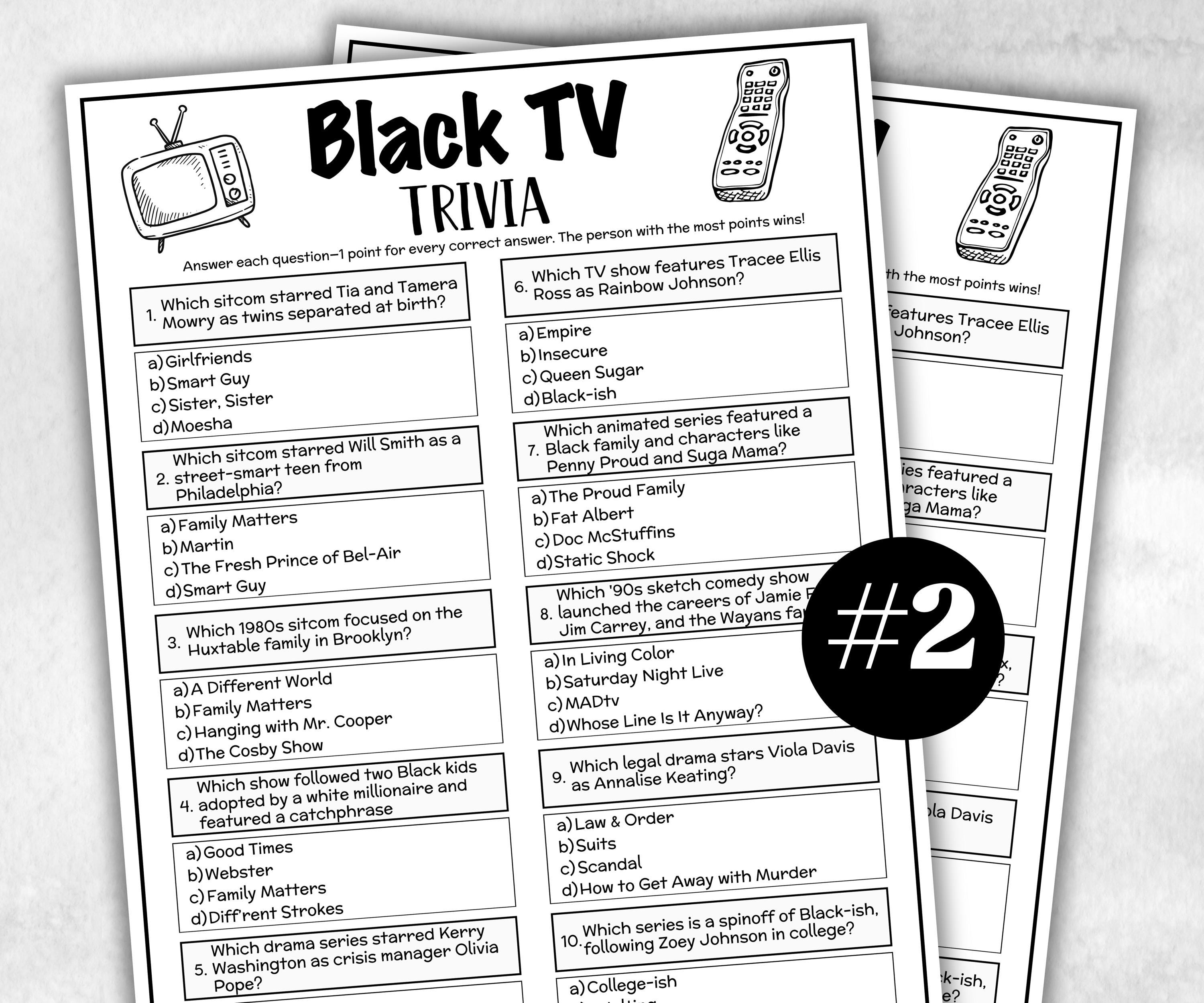 Black TV trivia party Game, Black Culture Quiz, Black TV Sitcoms, African American Games, Black History, Summer Icebreaker questions, Party-Holidays -TheHustlingCatLady-Party Games