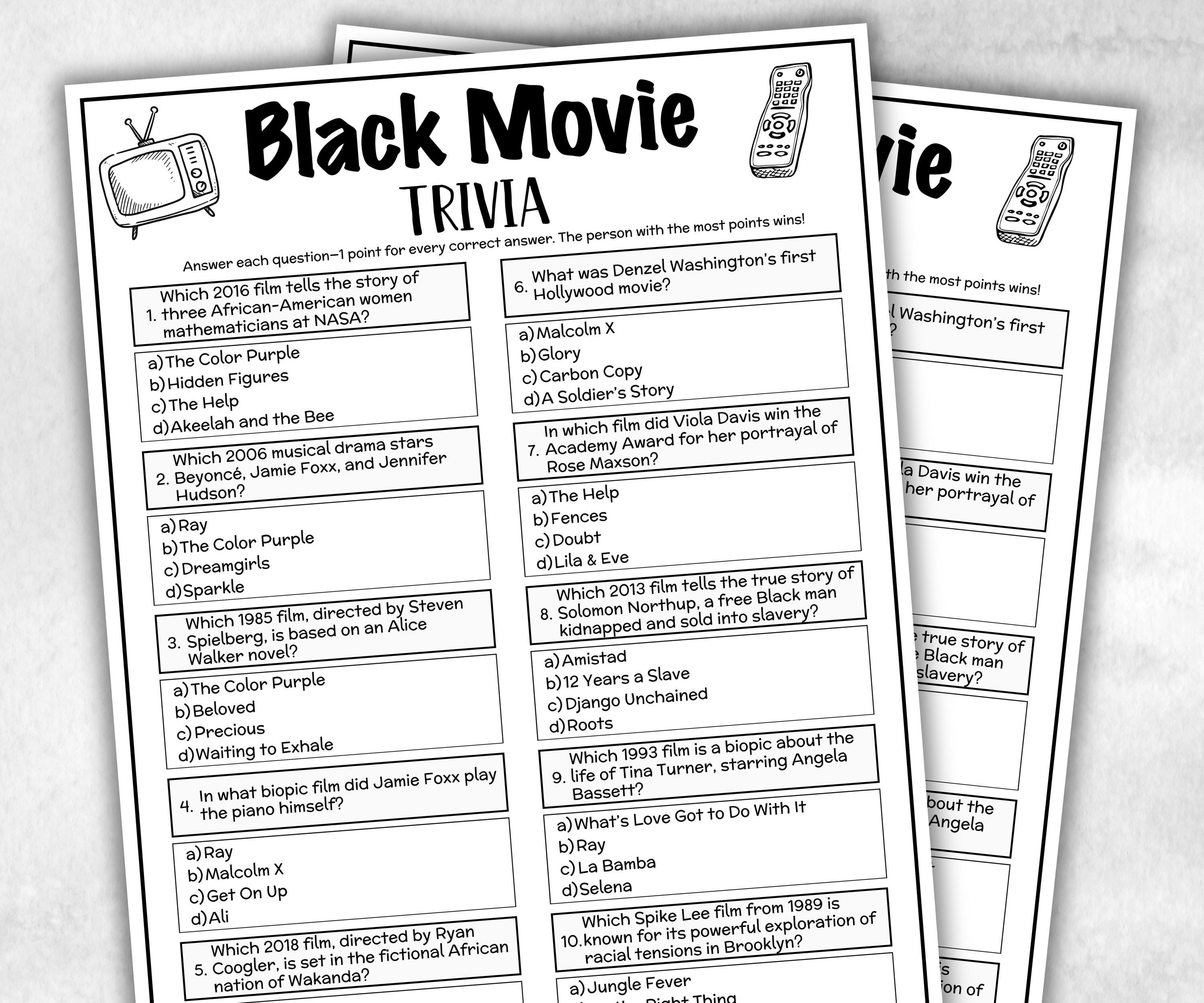Black Movie trivia party Game, Black Culture Quiz, Black Movie, African American Game, Black History, Summer Icebreaker question, Adult Teen-Holidays -TheHustlingCatLady-Party Games