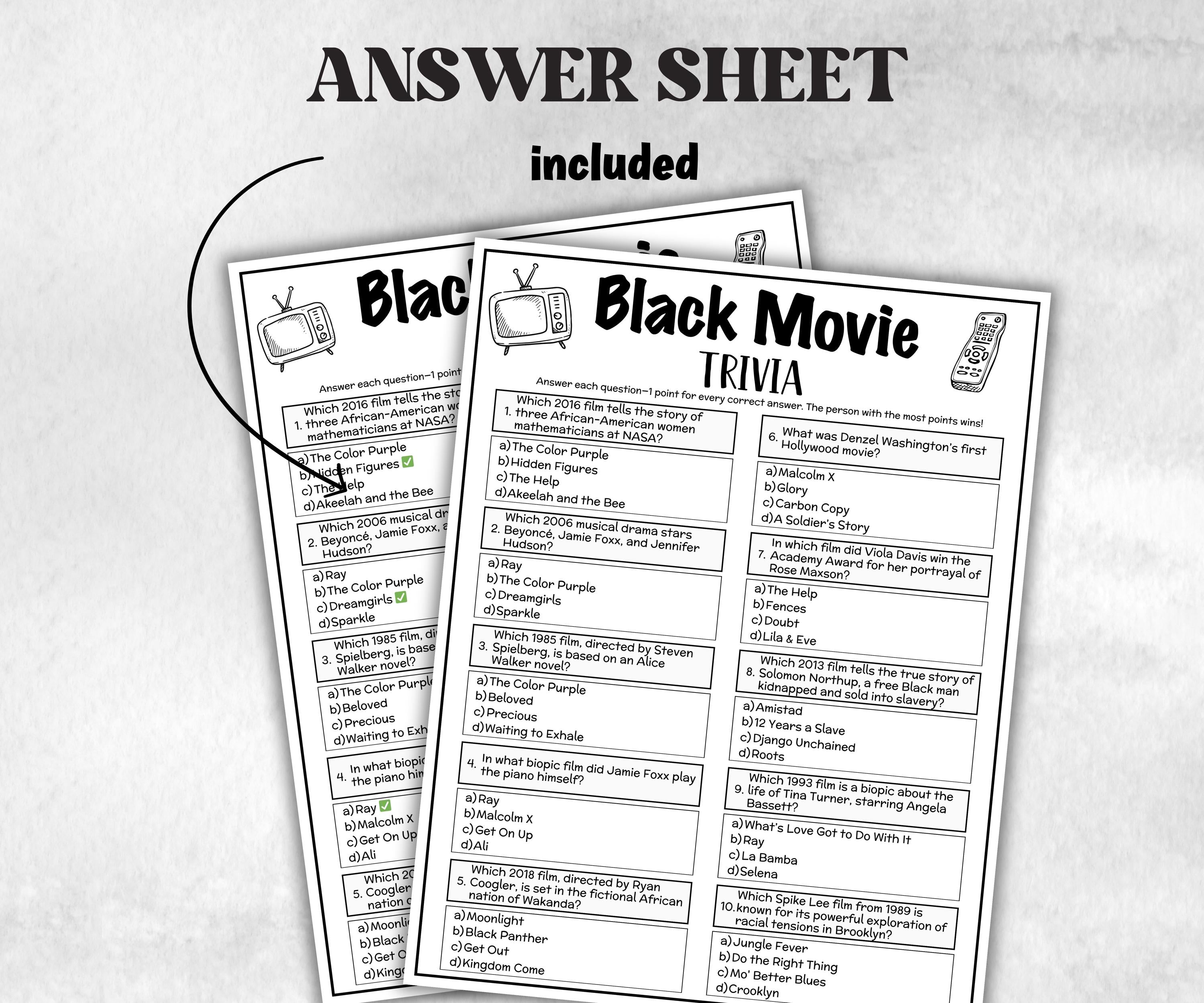 Black Movie trivia party Game, Black Culture Quiz, Black Movie, African American Game, Black History, Summer Icebreaker question, Adult Teen-Holidays -TheHustlingCatLady-Party Games