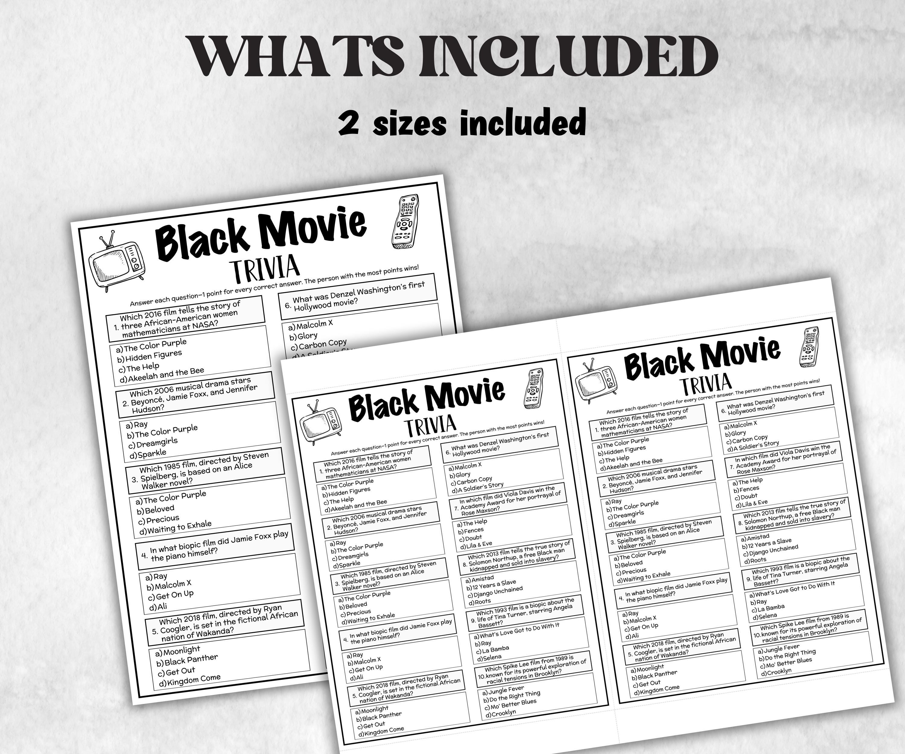 Black Movie trivia party Game, Black Culture Quiz, Black Movie, African American Game, Black History, Summer Icebreaker question, Adult Teen-Holidays -TheHustlingCatLady-Party Games