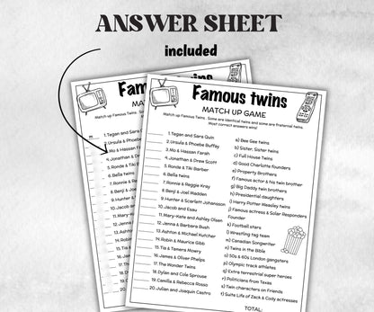 Famous Twins Trivia for Baby Showers Activity, Twin Birthday game,Printable Celebrity Twin Match Up Game, Twin Minimalist Shower,Shower quiz-Holidays -TheHustlingCatLady-Party Games