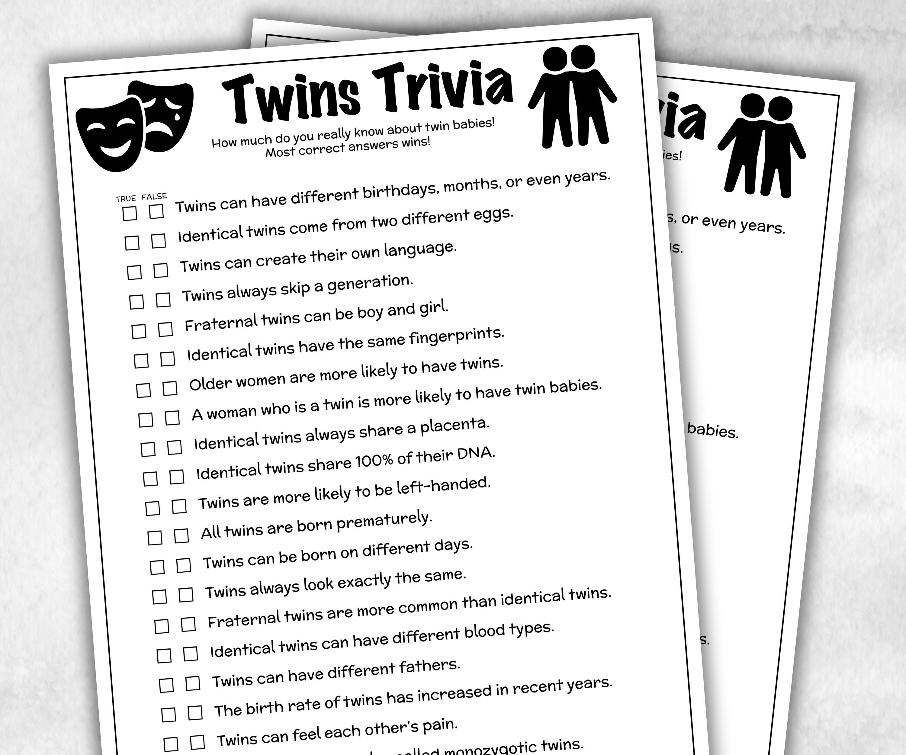 Printable True False Baby Shower Game, Twins Trivia for Baby Showers, Mommy to be game, Twin Minimalist Baby Shower,Shower quiz Activity-Holidays -TheHustlingCatLady-Party Games