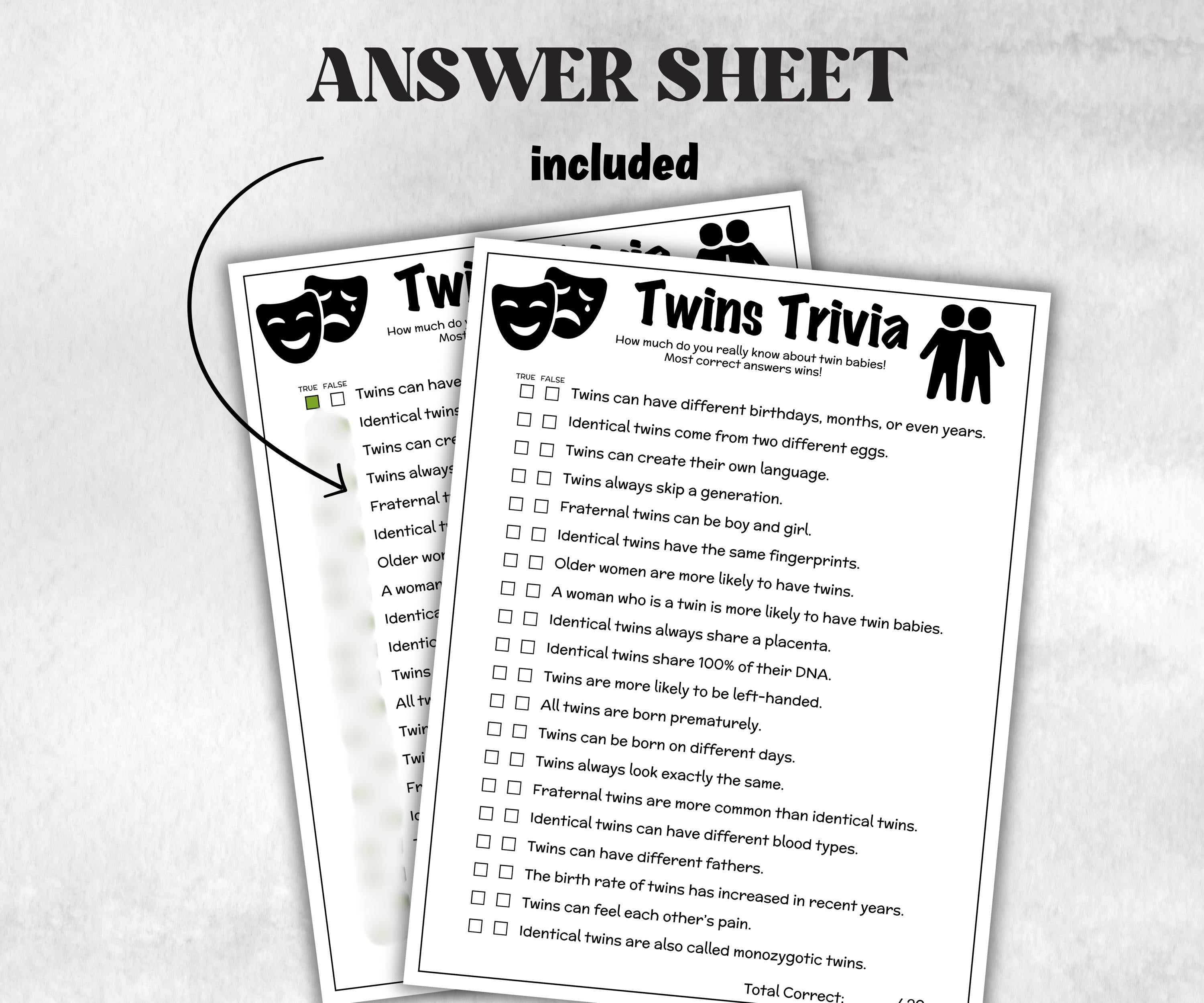Printable True False Baby Shower Game, Twins Trivia for Baby Showers, Mommy to be game, Twin Minimalist Baby Shower,Shower quiz Activity-Holidays -TheHustlingCatLady-Party Games