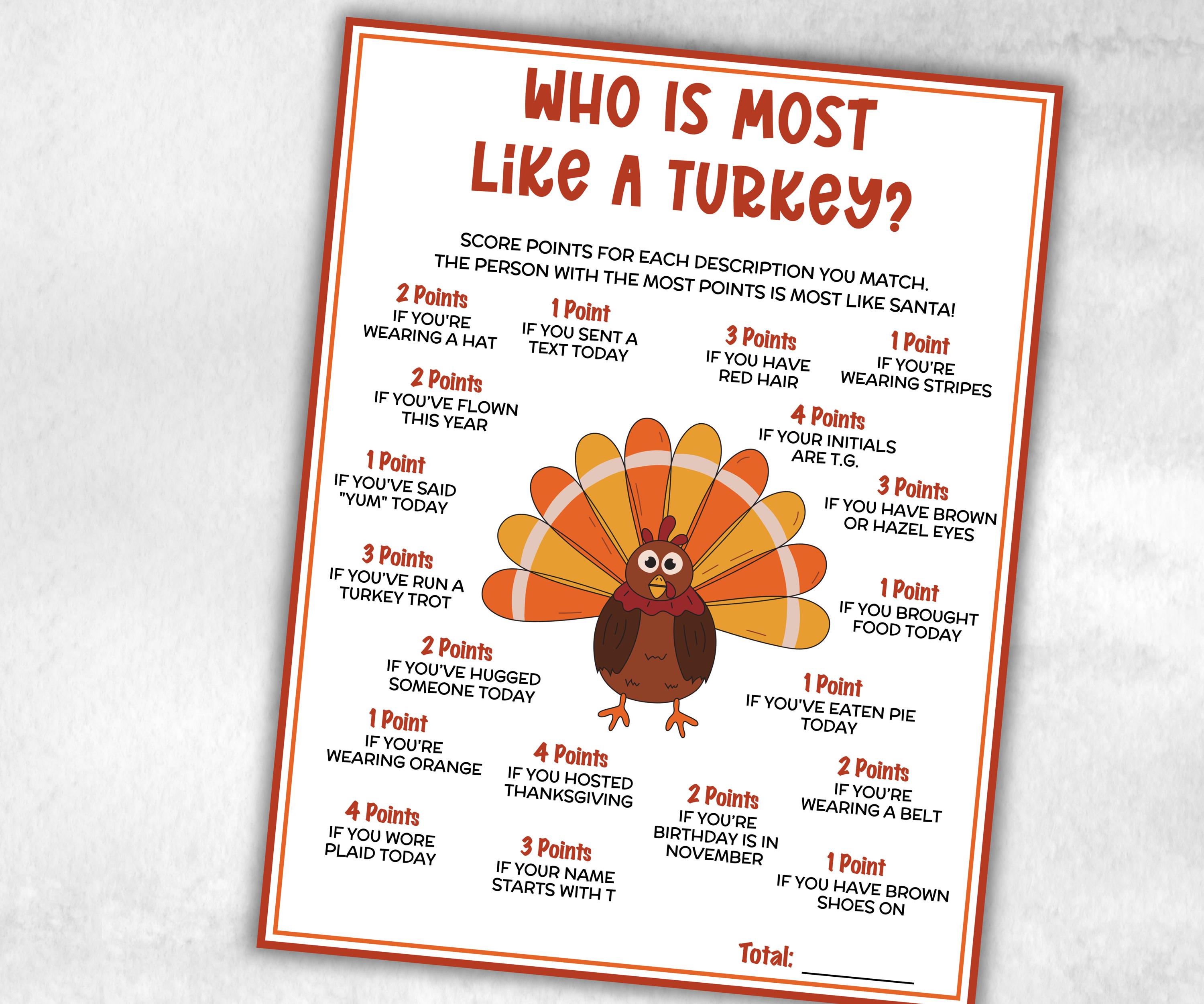 Who is Most Like a Turkey game, Friendsgiving Classroom Trivia Game for kids & adults, Turkey Trivia, Thanksgiving Party Game, Fall Turkey-Thanksgiving -TheHustlingCatLady-Party Games