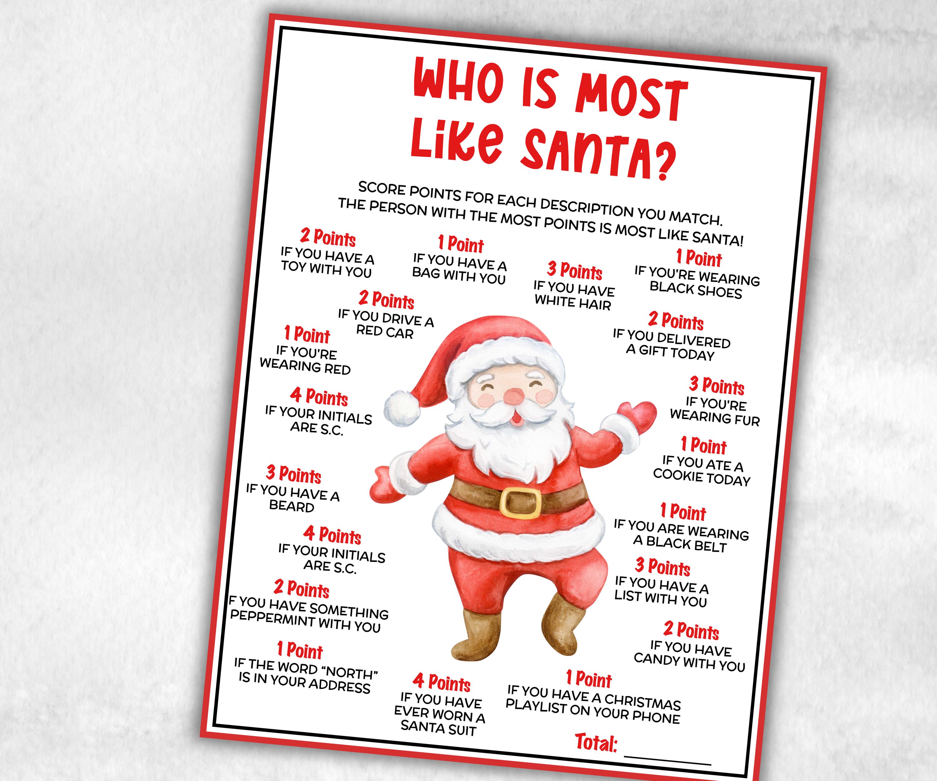 Who is Most Like Santa, Holiday Classroom Game for kids & adults, Winter office game, Fun Easy Group Game, santa dinner game, daycare games-Christmas -TheHustlingCatLady-Party Games