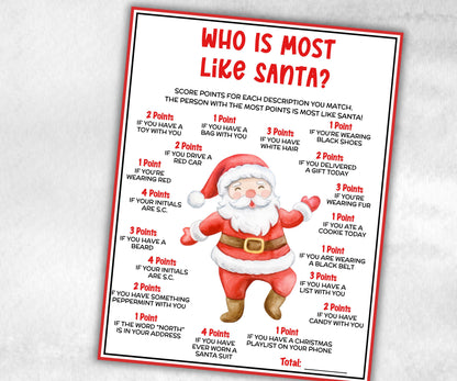Who is Most Like Santa, Holiday Classroom Game for kids & adults, Winter office game, Fun Easy Group Game, santa dinner game, daycare games-Christmas -TheHustlingCatLady-Party Games