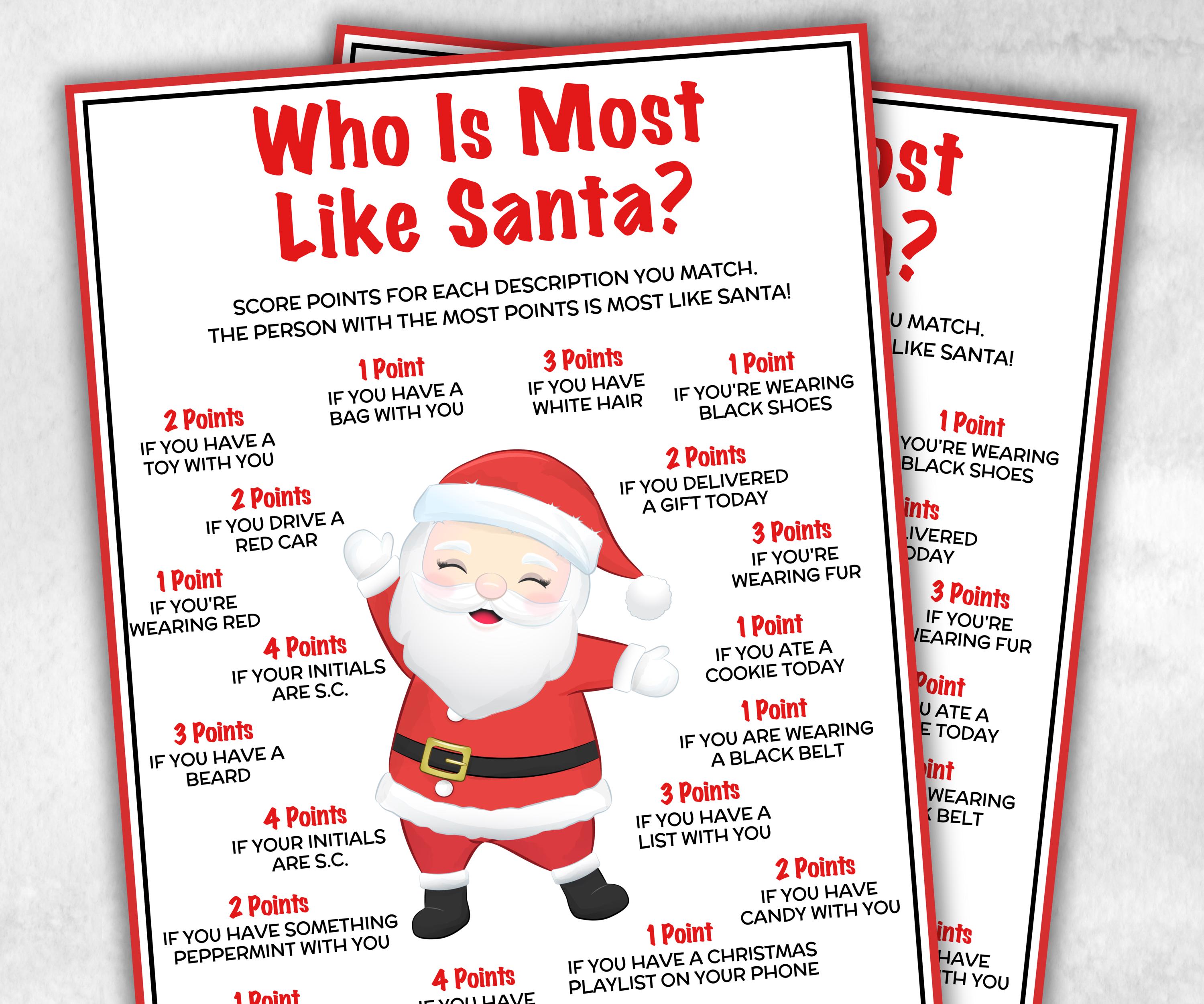 Who is the Most Like Santa, Holiday Classroom Game for kid & adult, Winter office game, Fun Easy Group Game, santa dinner game, daycare game-Christmas -TheHustlingCatLady-Party Games