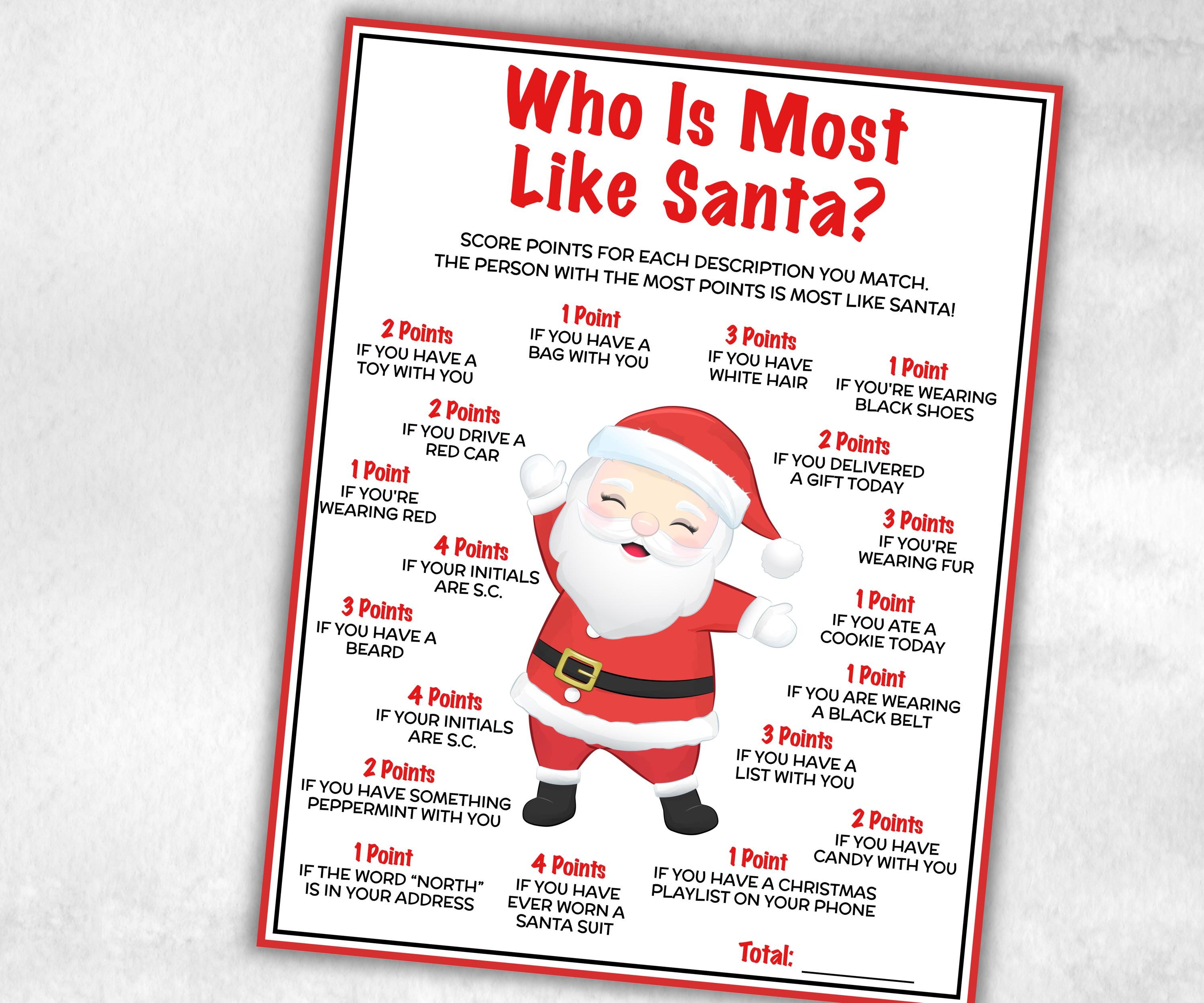 Who is the Most Like Santa, Holiday Classroom Game for kid & adult, Winter office game, Fun Easy Group Game, santa dinner game, daycare game-Christmas -TheHustlingCatLady-Party Games