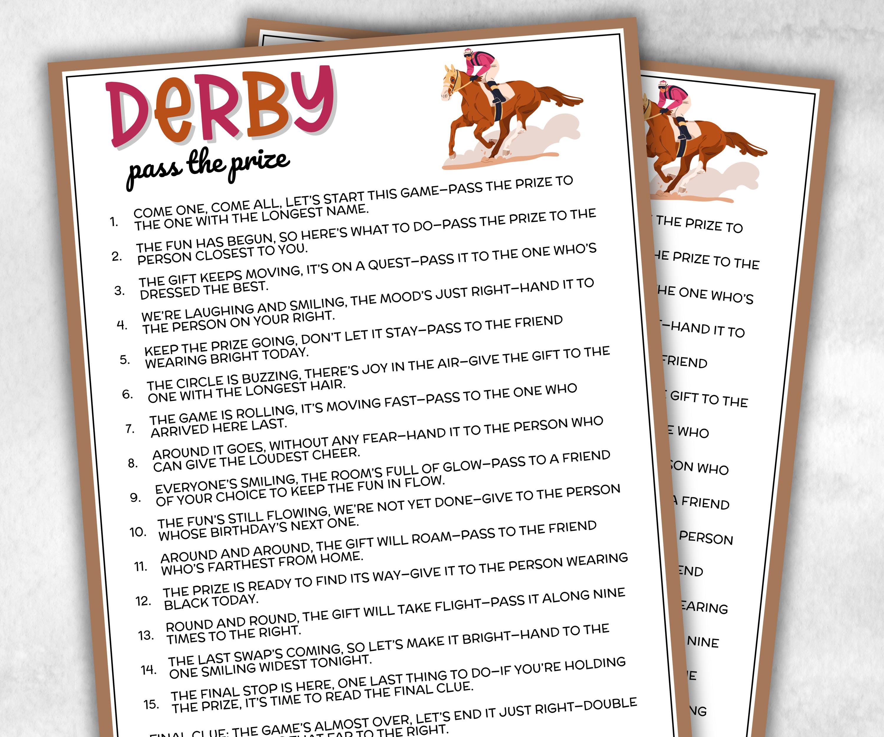 Kentucky Derby Pass The Prize, Left Right, KY Horse Race, Equestrian Southern Charm, interactive fun gift exchange, mingle conversation game-Holidays -TheHustlingCatLady-Party Games