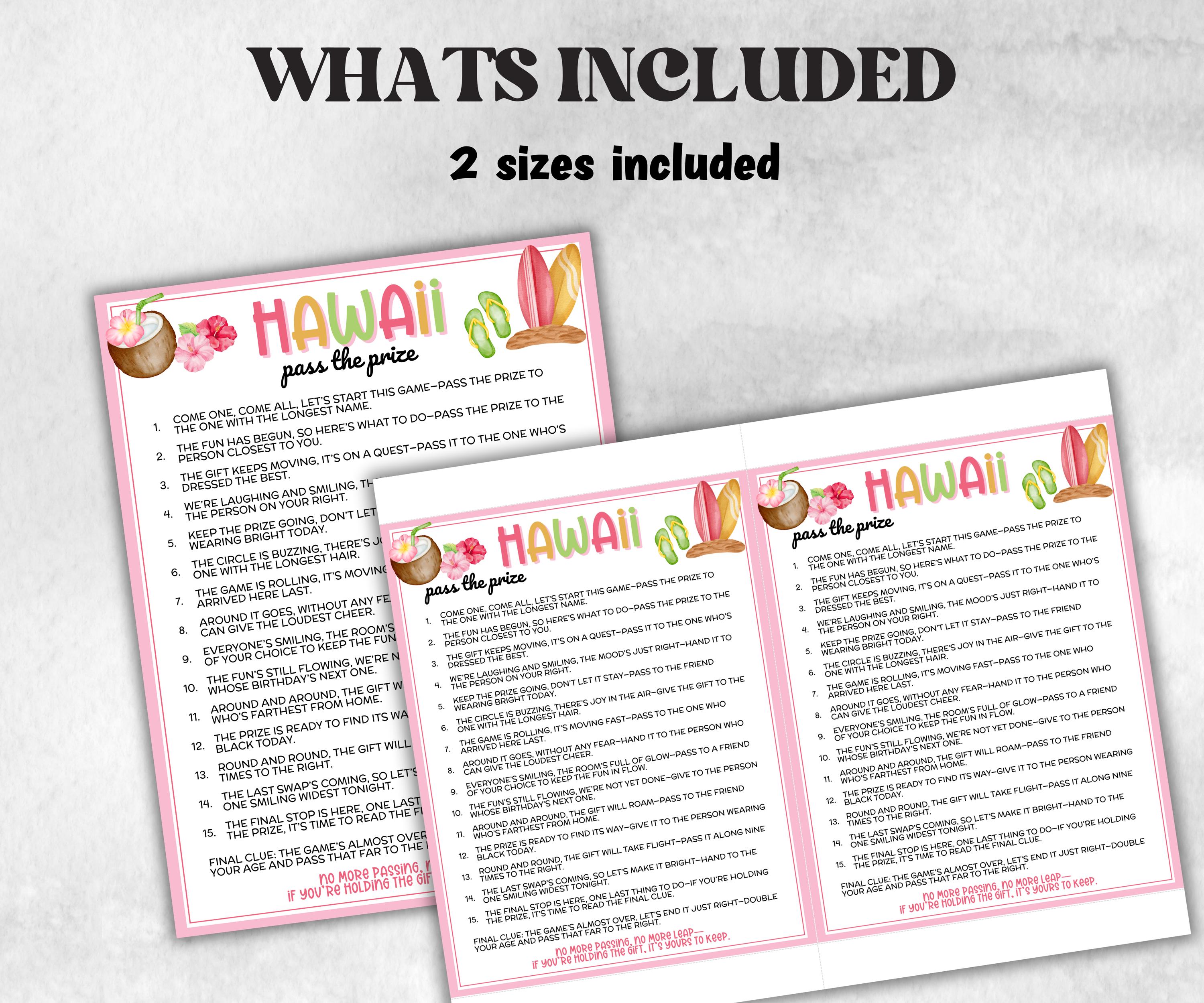 Hawaiian Pass The Prize, Tropical Aloha Luau, Tiki Summer, Hawaii Beach Vacation, Backyard BBQ Pool Party, fun gift exchange, outdoor party-Holidays -TheHustlingCatLady-Party Games