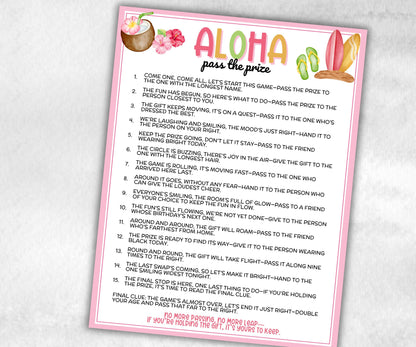 Hawaiian Aloha Pass The Prize, Tropical Luau, Tiki Summer, Hawaii Beach Vacation, Backyard BBQ Pool Party, fun gift exchange, outdoor party-Holidays -TheHustlingCatLady-Party Games
