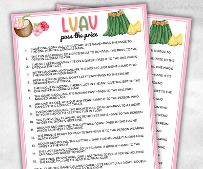 Hawaiian Luau Pass The Prize, Tropical Aloha, Tiki Summer, Hawaii Beach Vacation, Backyard BBQ Pool Party, fun gift exchange, outdoor party-Holidays -TheHustlingCatLady-Party Games