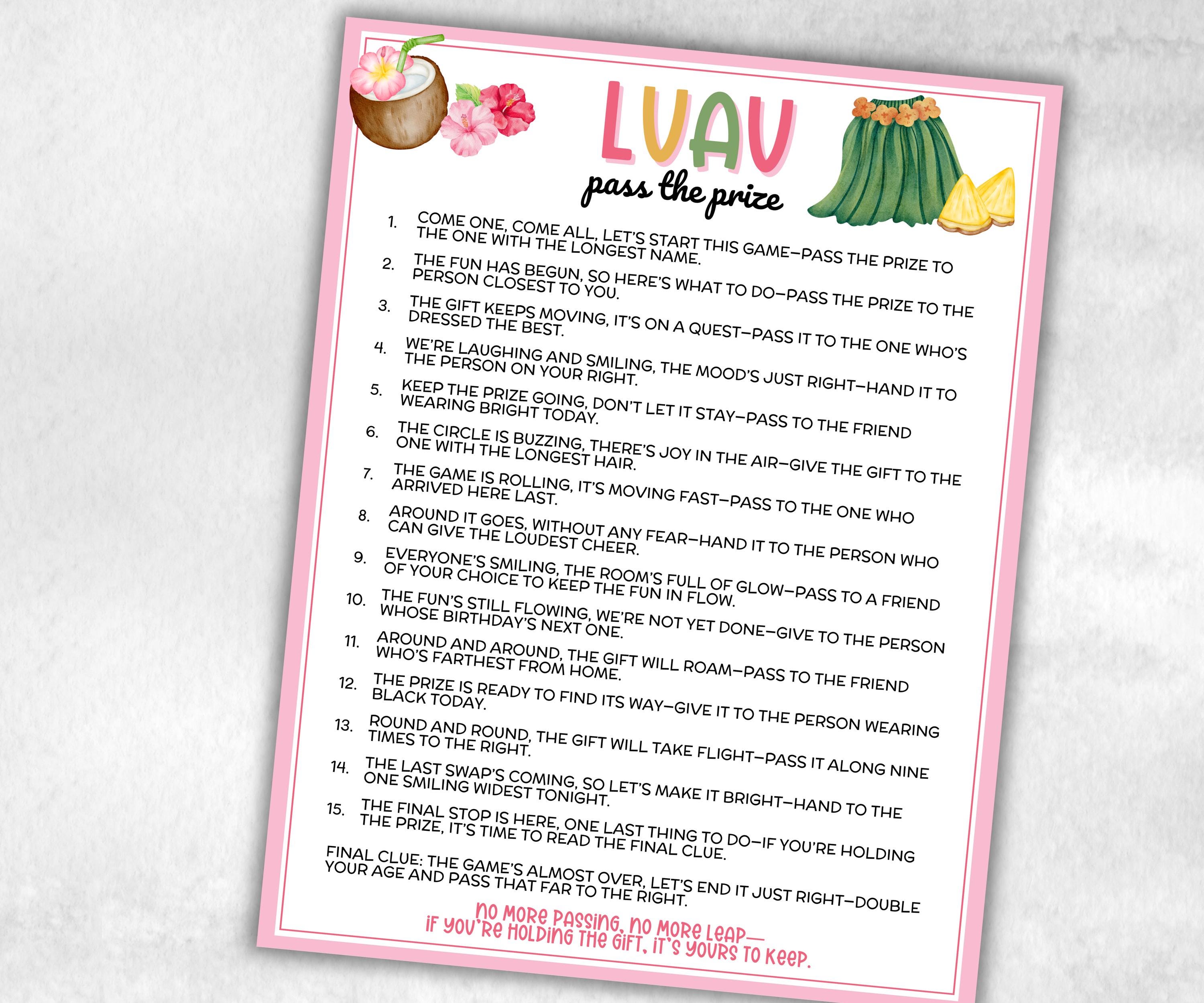 Hawaiian Luau Pass The Prize, Tropical Aloha, Tiki Summer, Hawaii Beach Vacation, Backyard BBQ Pool Party, fun gift exchange, outdoor party-Holidays -TheHustlingCatLady-Party Games
