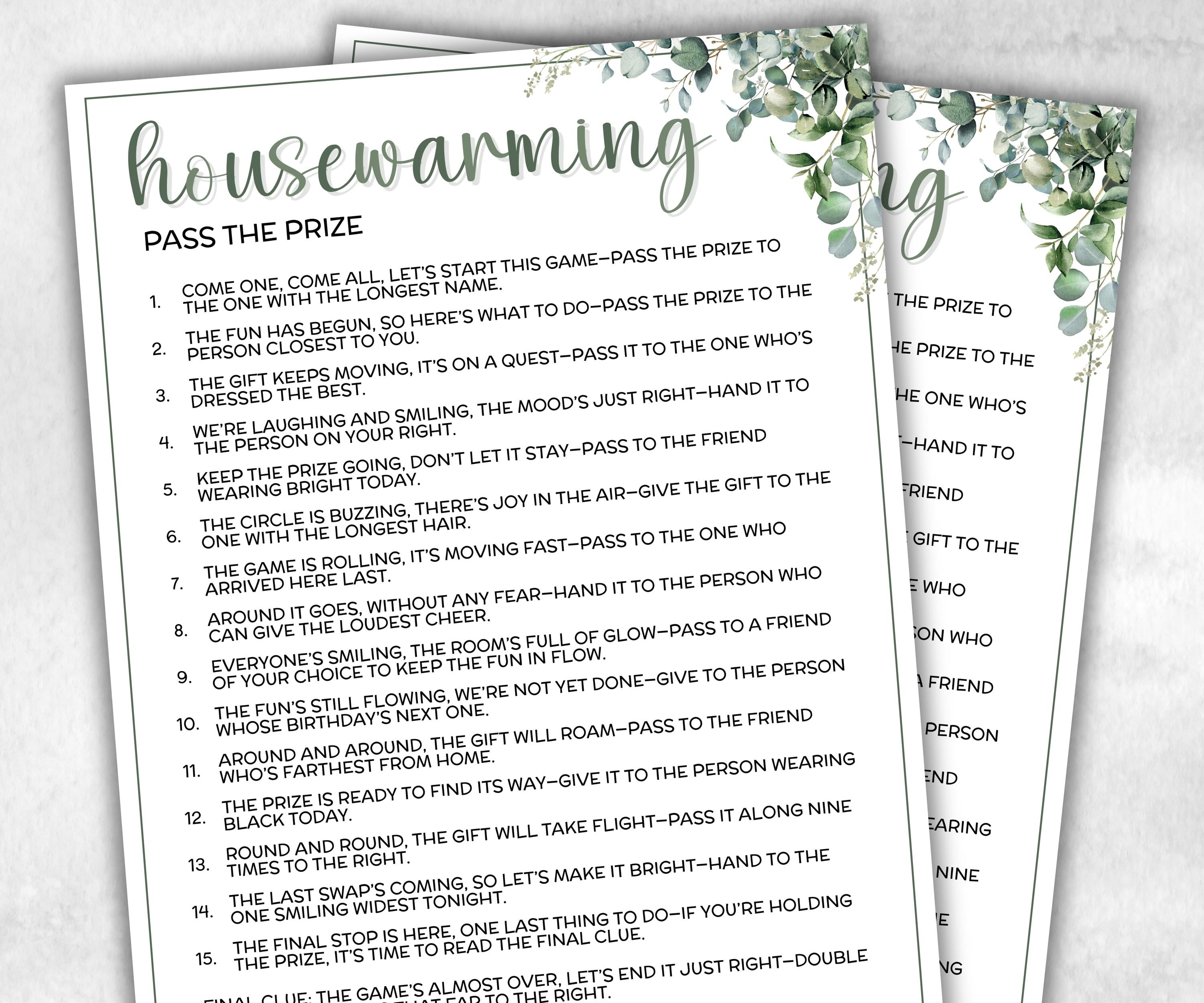 Housewarming Party Pass the Prize, Adult Mix And Mingle Activity, Conversation Starters, interactive fun gift exchange, pass the gift rhyme-Holidays -TheHustlingCatLady-Party Games