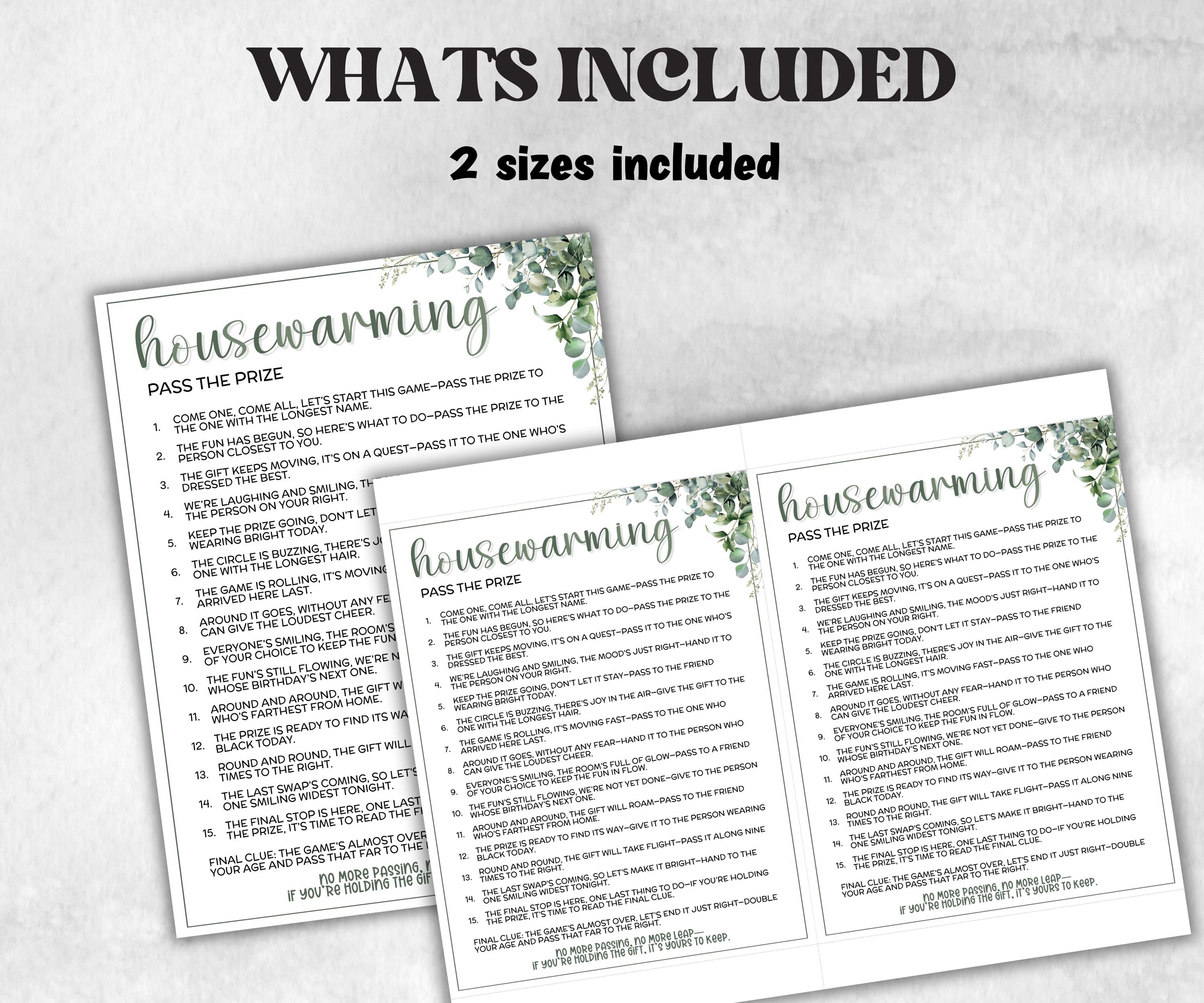 Housewarming Party Pass the Prize, Adult Mix And Mingle Activity, Conversation Starters, interactive fun gift exchange, pass the gift rhyme-Holidays -TheHustlingCatLady-Party Games