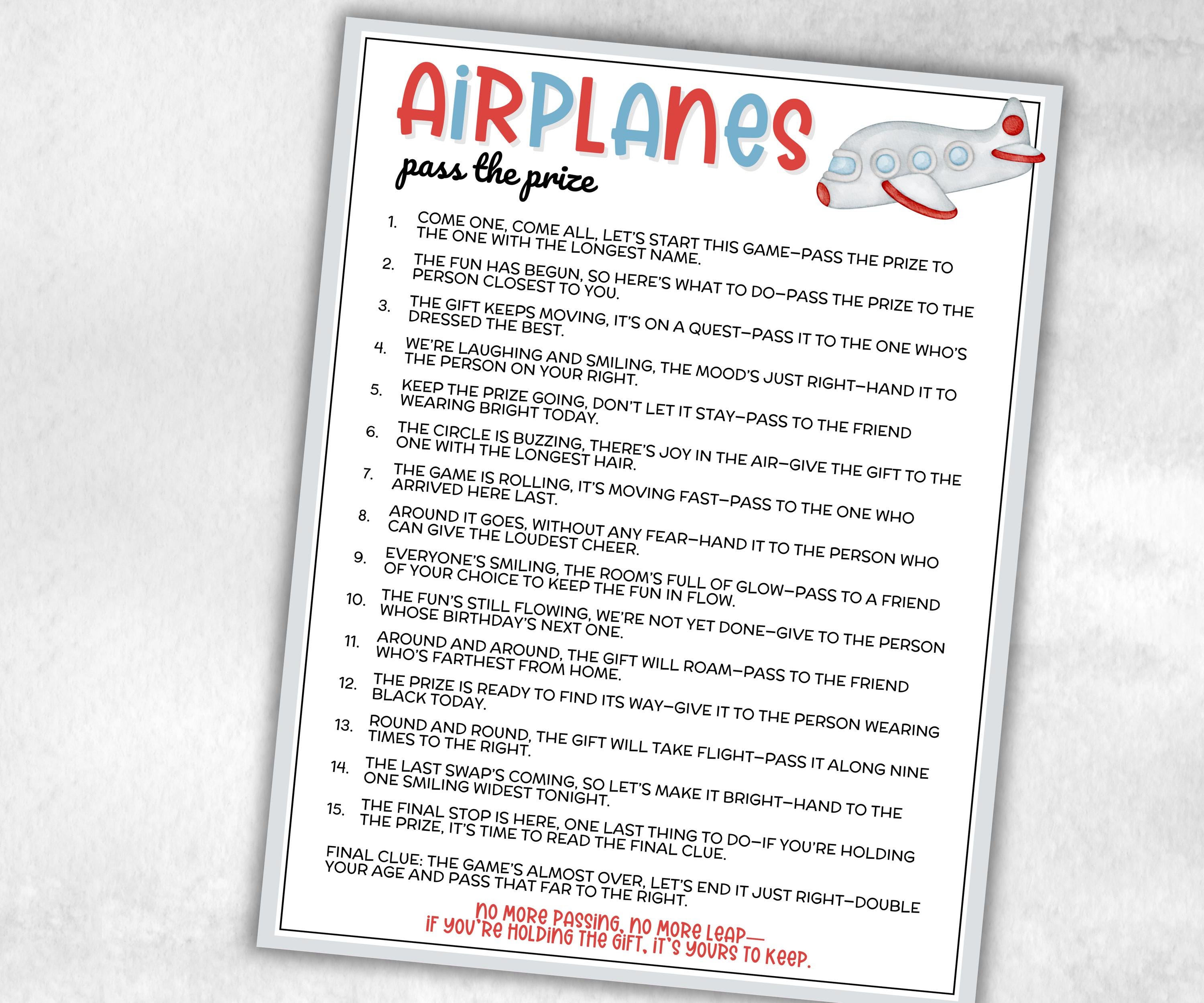 Airplane Pass the Prize, Aviation Party Activity, Airplanes Birthday Theme, interactive fun seniors gift exchange, mingle conversation game-Holidays -TheHustlingCatLady-Party Games