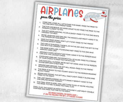 Airplane Pass the Prize, Aviation Party Activity, Airplanes Birthday Theme, interactive fun seniors gift exchange, mingle conversation game-Holidays -TheHustlingCatLady-Party Games