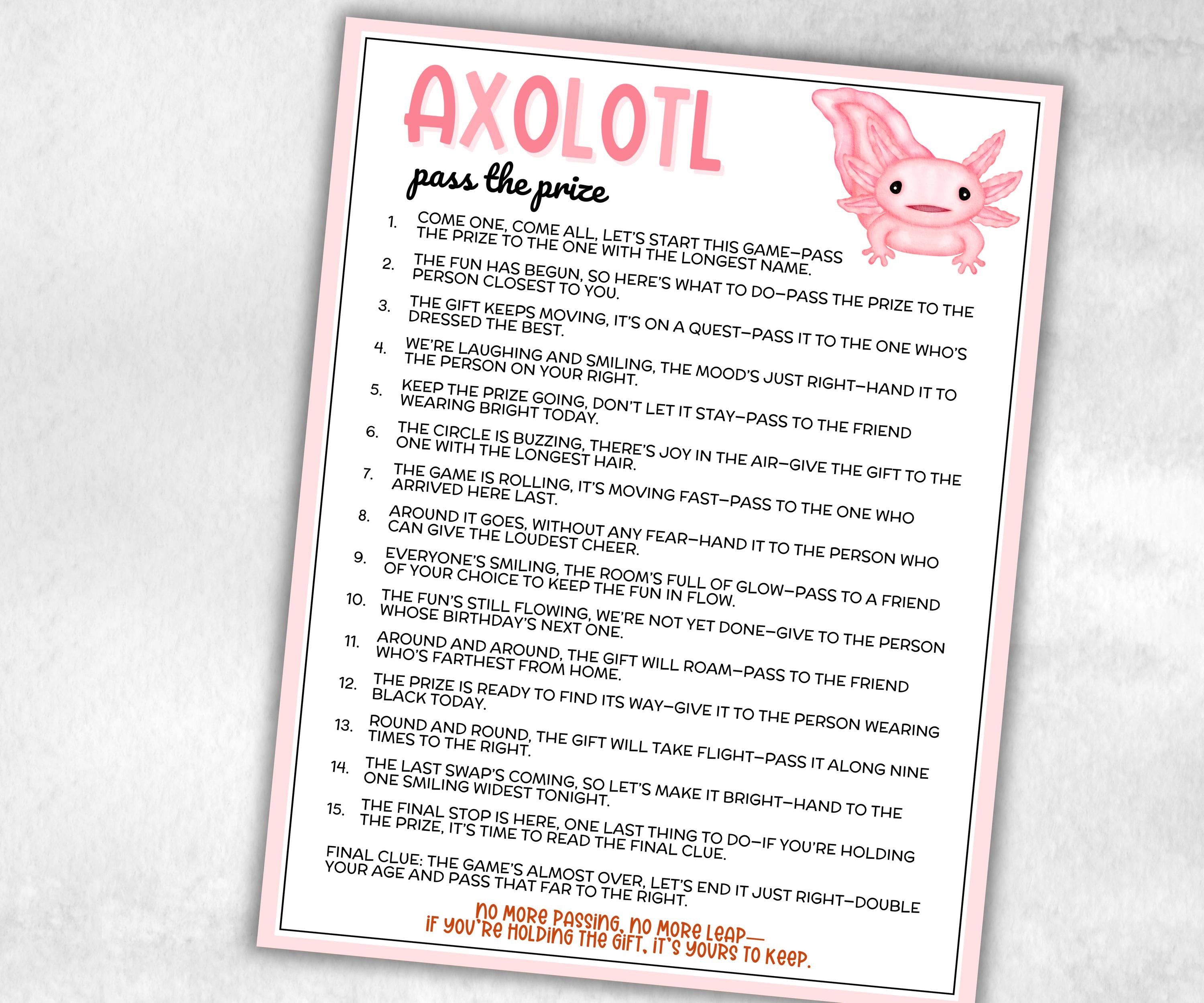 Axolotl Birthday Party, Pass The Prize, Printable Animal Game, Salamander Activity, Boy Girl interactive gift exchange, mingle conversations-Holidays -TheHustlingCatLady-Party Games