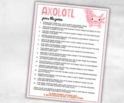 Axolotl Birthday Party, Pass The Prize, Printable Animal Game, Salamander Activity, Boy Girl interactive gift exchange, mingle conversations-Holidays -TheHustlingCatLady-Party Games
