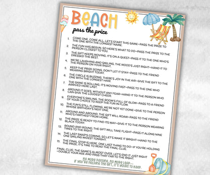 Beach Theme Pass The Prize, Outdoor Game, Beach Pool, summer BBQ, June July August, interactive fun gift exchange, mingle conversation game-Holidays -TheHustlingCatLady-Party Games