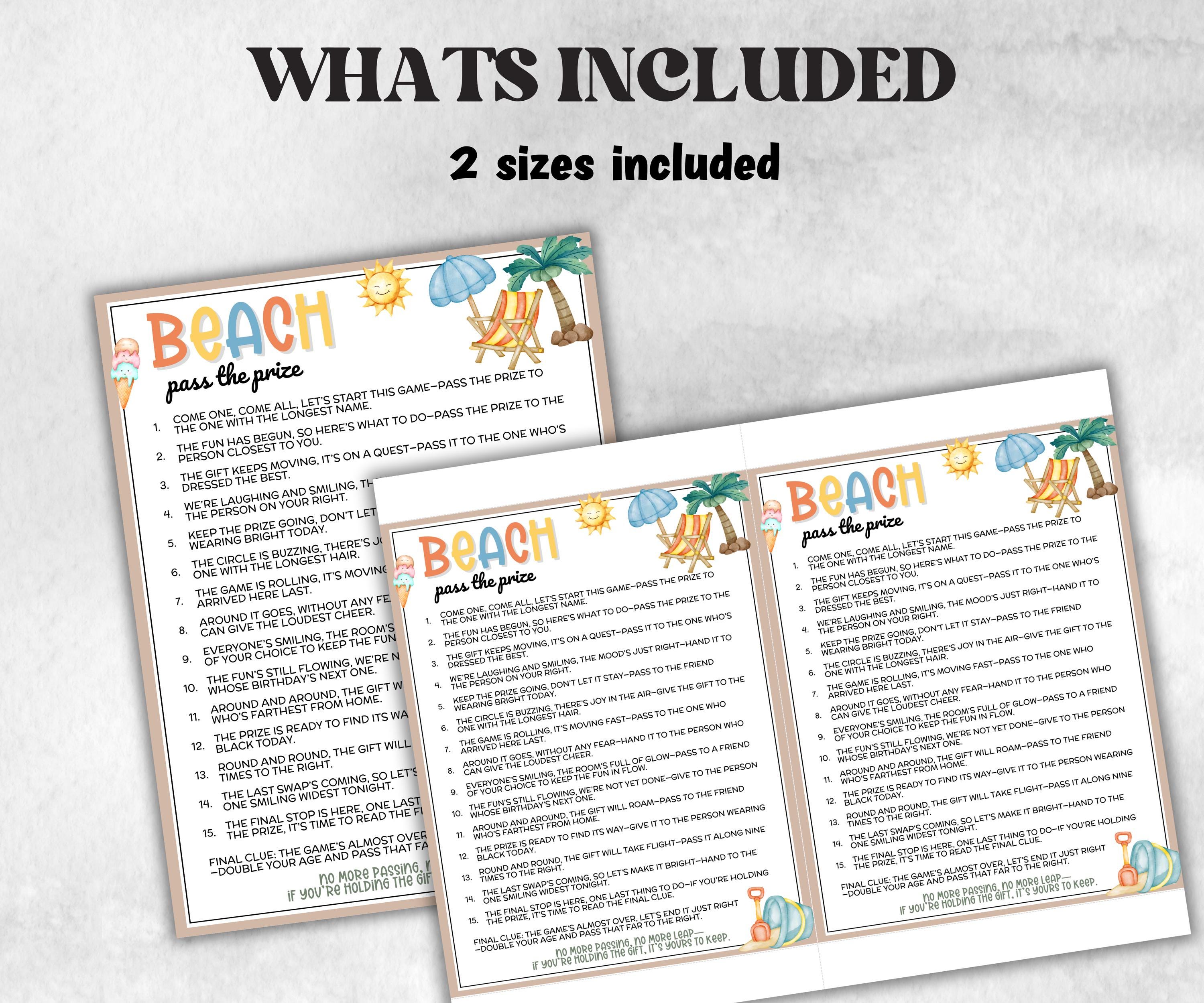 Beach Theme Pass The Prize, Outdoor Game, Beach Pool, summer BBQ, June July August, interactive fun gift exchange, mingle conversation game-Holidays -TheHustlingCatLady-Party Games