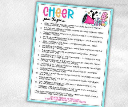 Cheerleading Pass the Prize, Cheer Squad Birthday, cheerleading party, spirit team team, interactive fun gift exchange, conversation game-Holidays -TheHustlingCatLady-Party Games