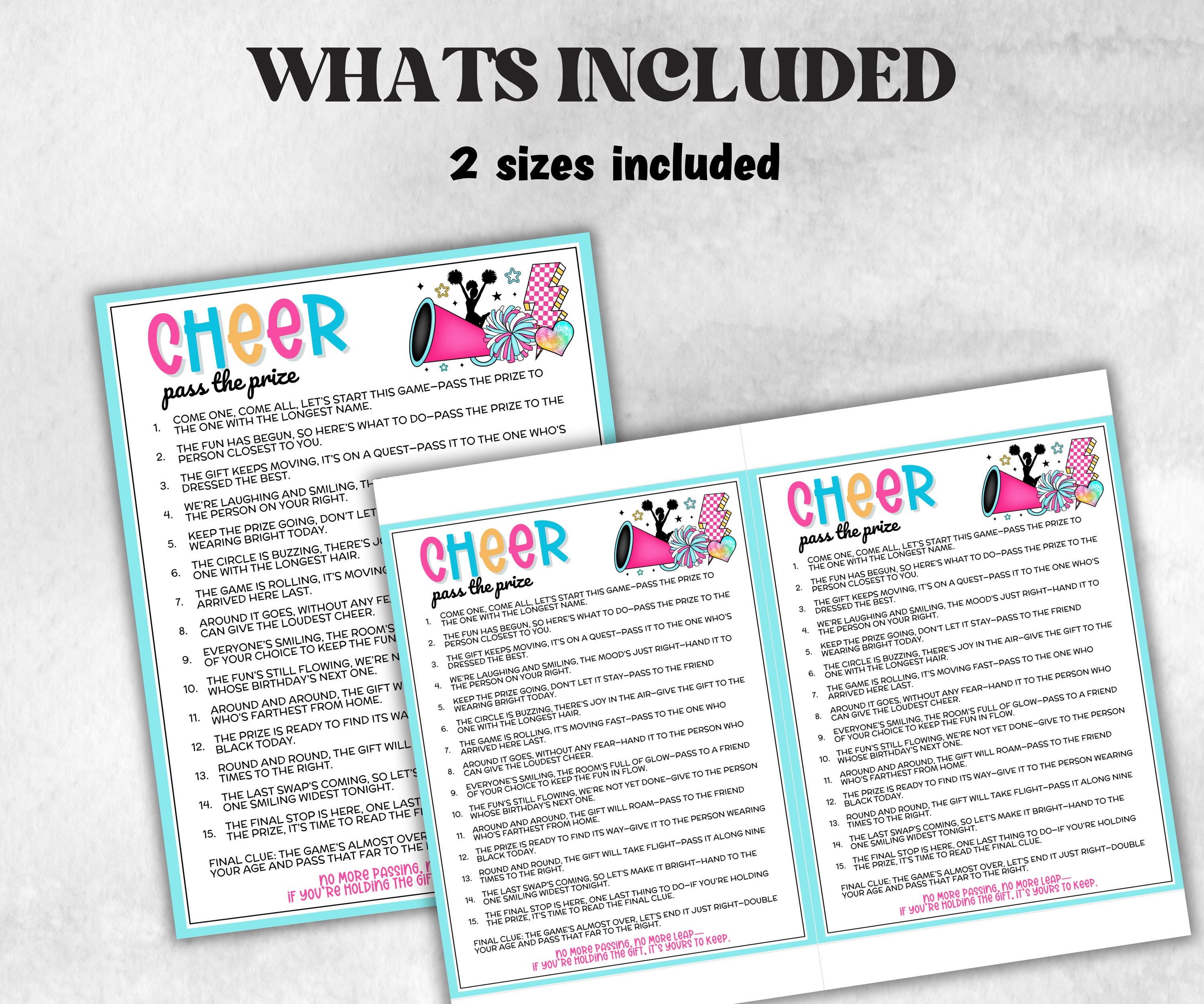 Cheerleading Pass the Prize, Cheer Squad Birthday, cheerleading party, spirit team team, interactive fun gift exchange, conversation game-Holidays -TheHustlingCatLady-Party Games