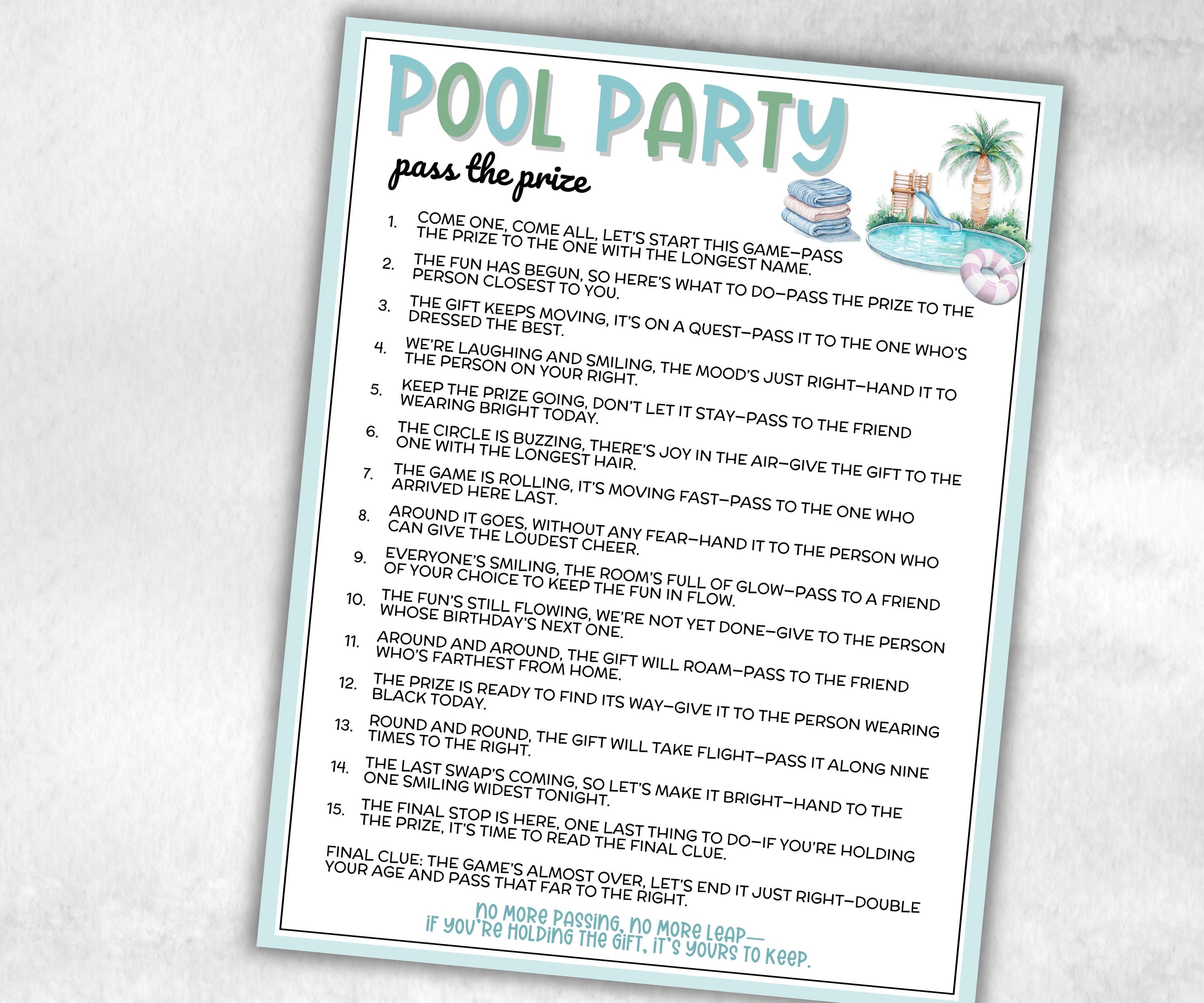 Pool Party Pass The Prize, Left Right Summer Themed Activity, Backyard BBQ, Hot Weather Outdoor Vacation, interactive fun gift exchange-Holidays -TheHustlingCatLady-Party Games