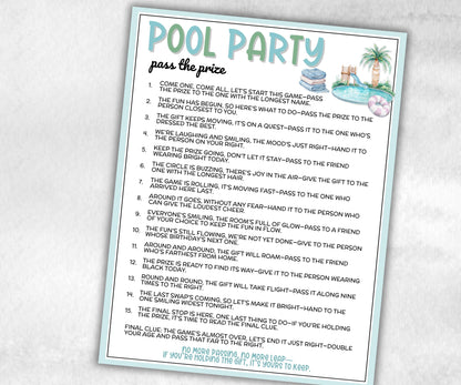 Pool Party Pass The Prize, Left Right Summer Themed Activity, Backyard BBQ, Hot Weather Outdoor Vacation, interactive fun gift exchange-Holidays -TheHustlingCatLady-Party Games