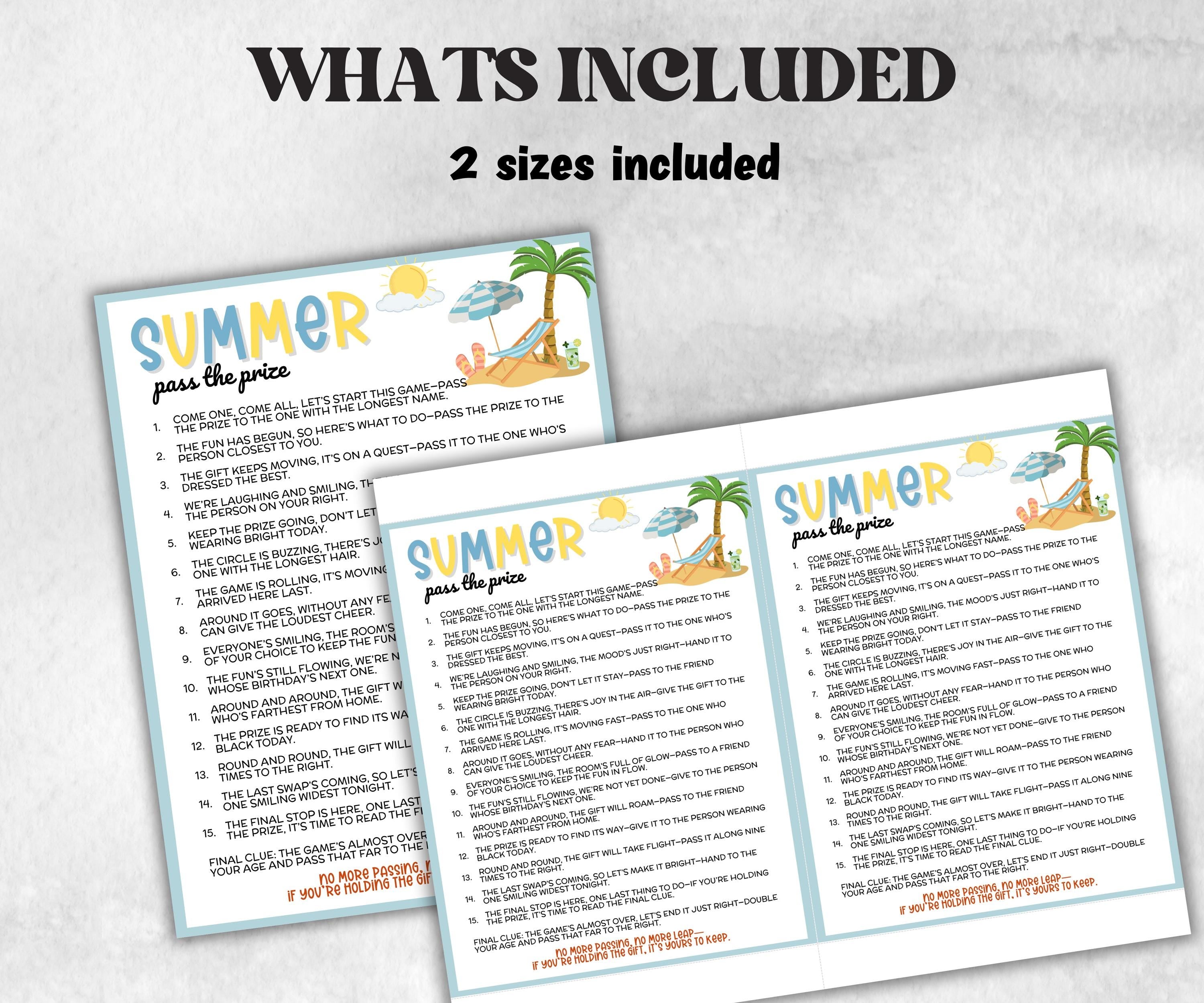 Summer Theme Pass The Prize, Seniors Indoor Outdoor, Summer Camp, BBQ, June July August, interactive fun gift exchange, conversation game-Holidays -TheHustlingCatLady-Party Games