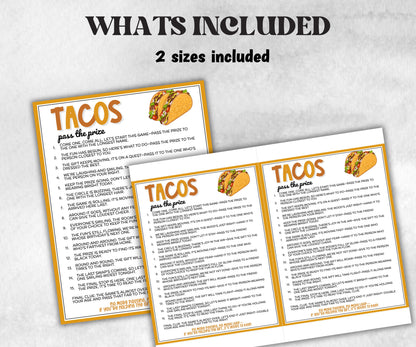 Taco Pass the Prize, Cinco de Mayo, fiesta taco birthday, southwestern shower, interactive gift exchange, Mexican conversation fiesta game-Holidays -TheHustlingCatLady-Party Games