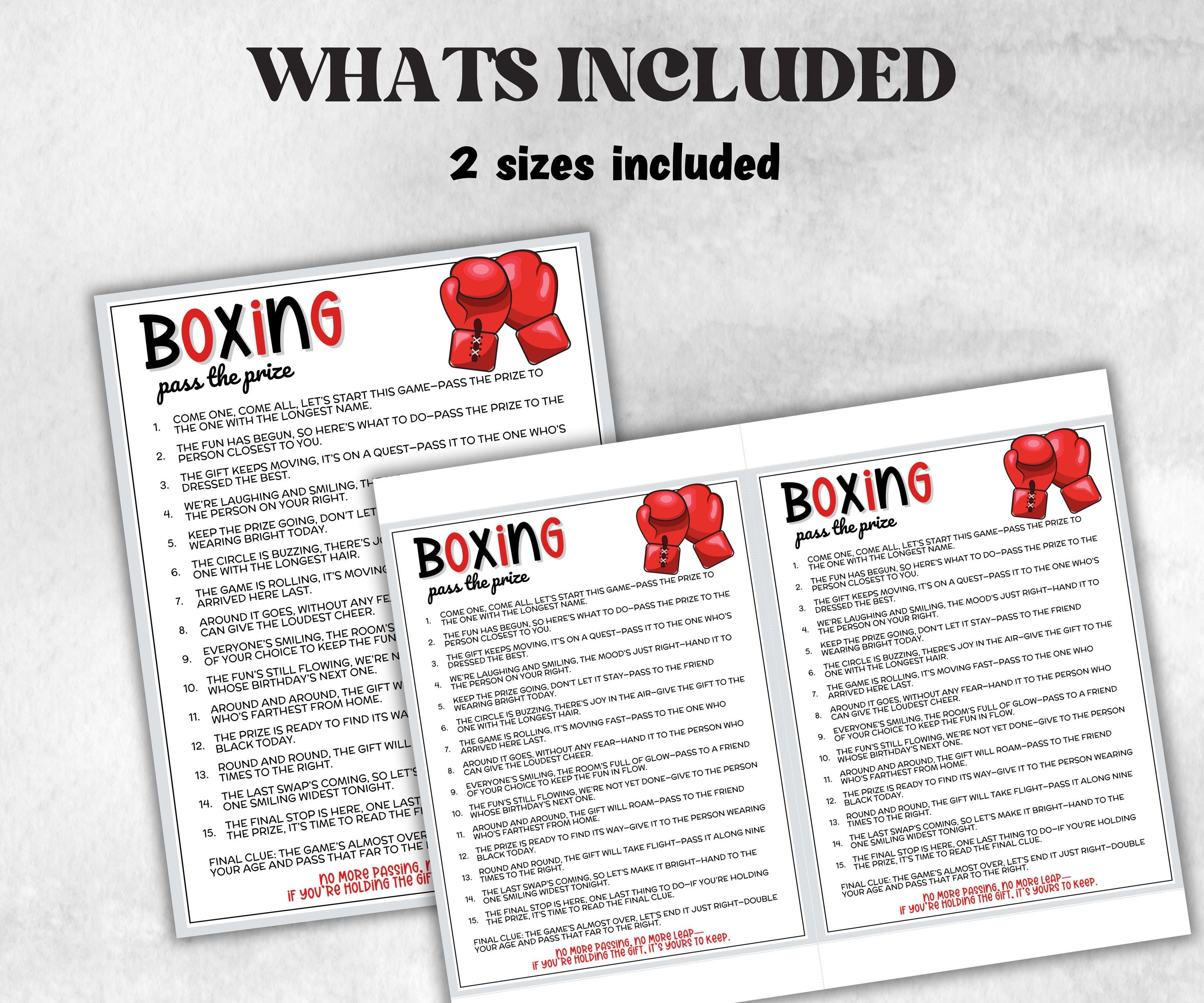 Boxing Pass The Prize, Left Right Olympics Match, Viewing Party, Boxers Meetup, Gym activity, interactive gift exchange, conversation game-Holidays -TheHustlingCatLady-Party Games