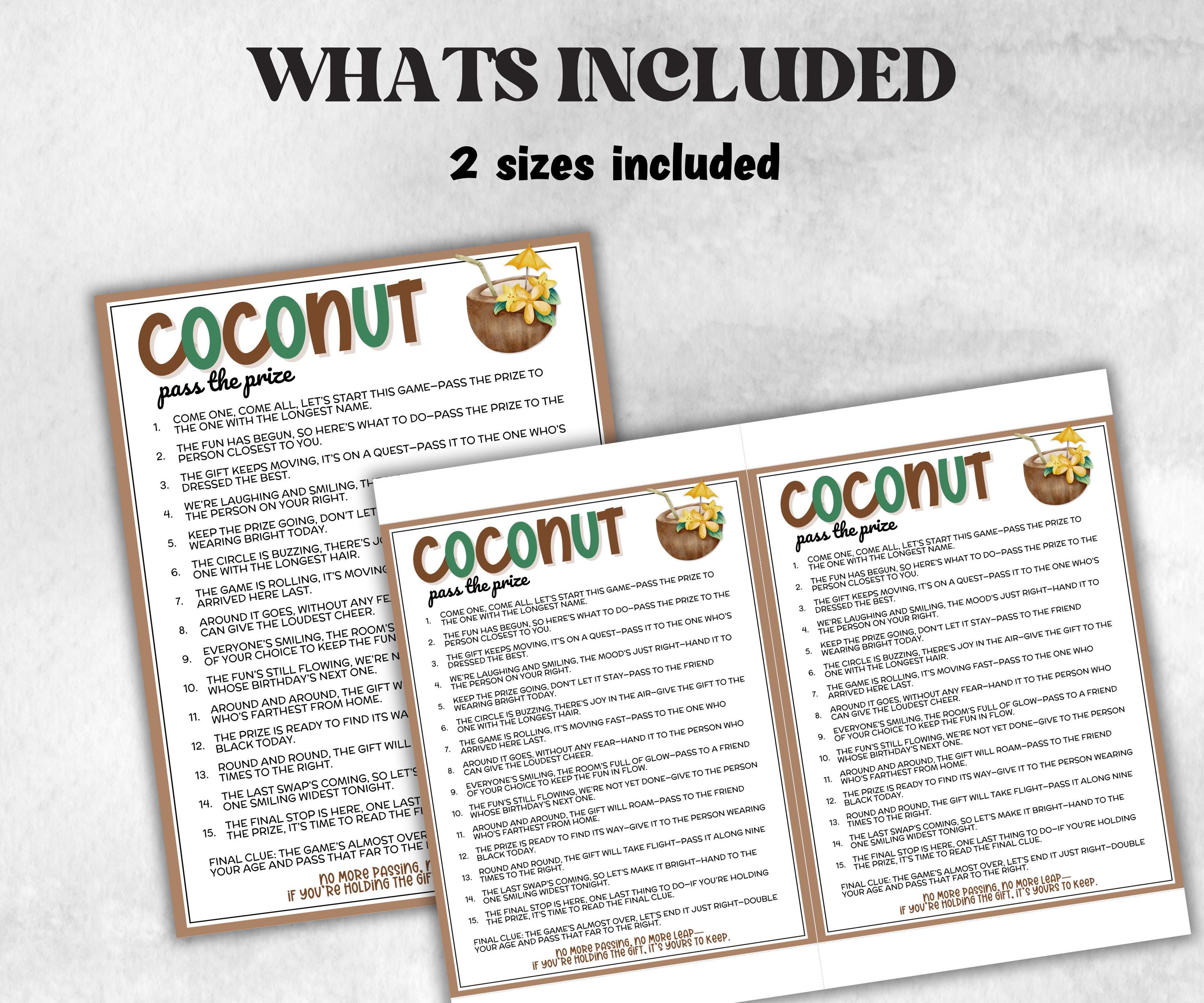Coconut Pass the Prize Left Right Game, Luau Party Activity, Hawaiian Aloha Theme, Tropical Birthday, Beach Party, interactive gift exchange-Holidays -TheHustlingCatLady-Party Games