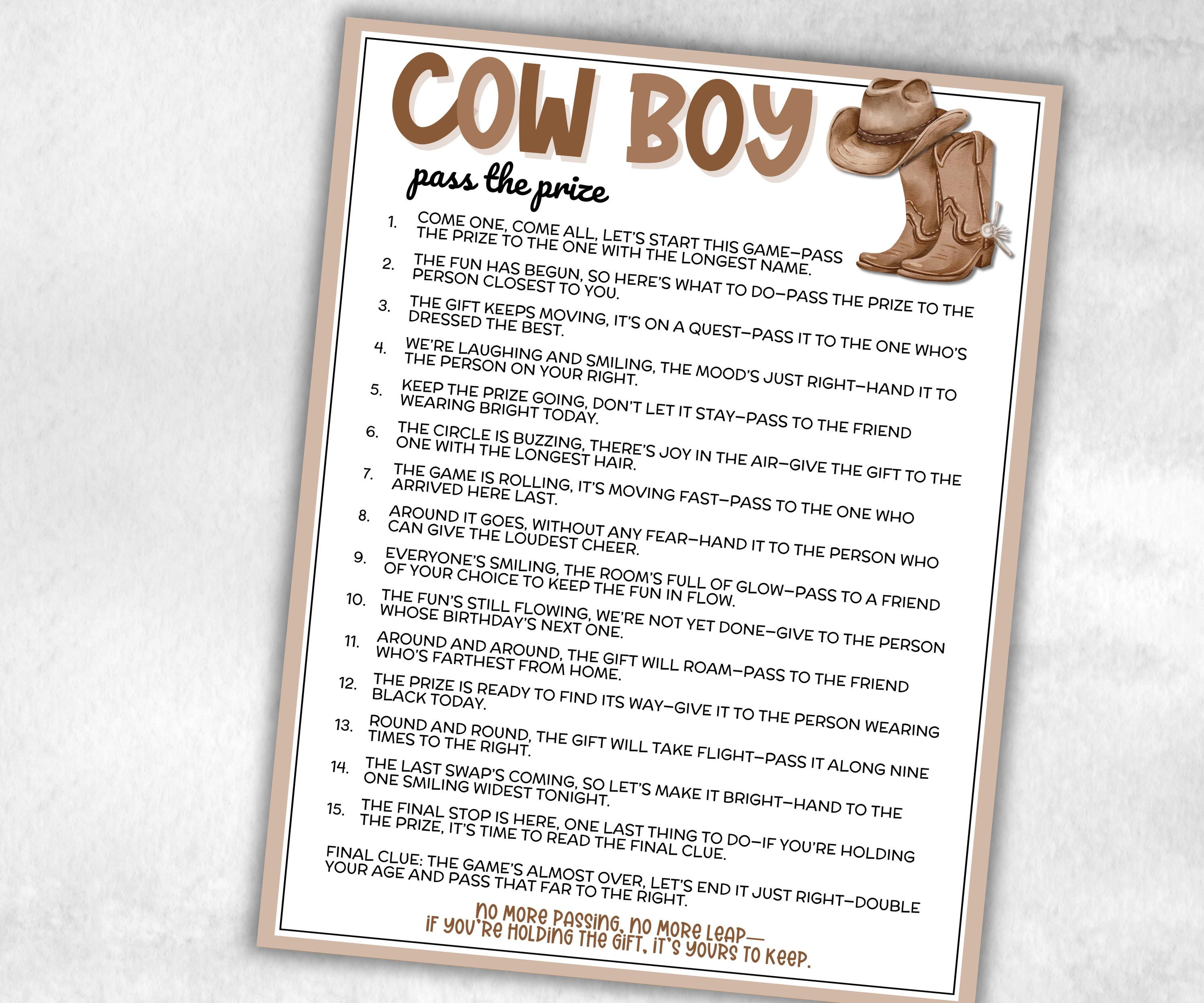 Cowboy Pass The Prize, Western Wild West Rodeo Classroom Birthday Party, interactive fun gift exchange, conversation game, wild blue boy boy-Holidays -TheHustlingCatLady-Party Games
