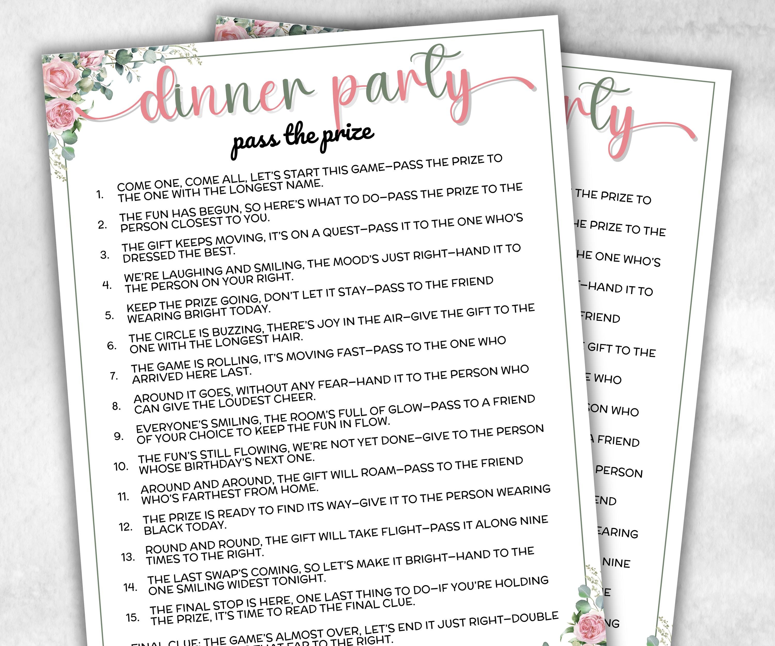 Dinner Party Pass the Prize, Adult Mix And Mingle Activity, Conversation Starters, interactive fun gift exchange, buffet groups, last minute-Holidays -TheHustlingCatLady-Party Games