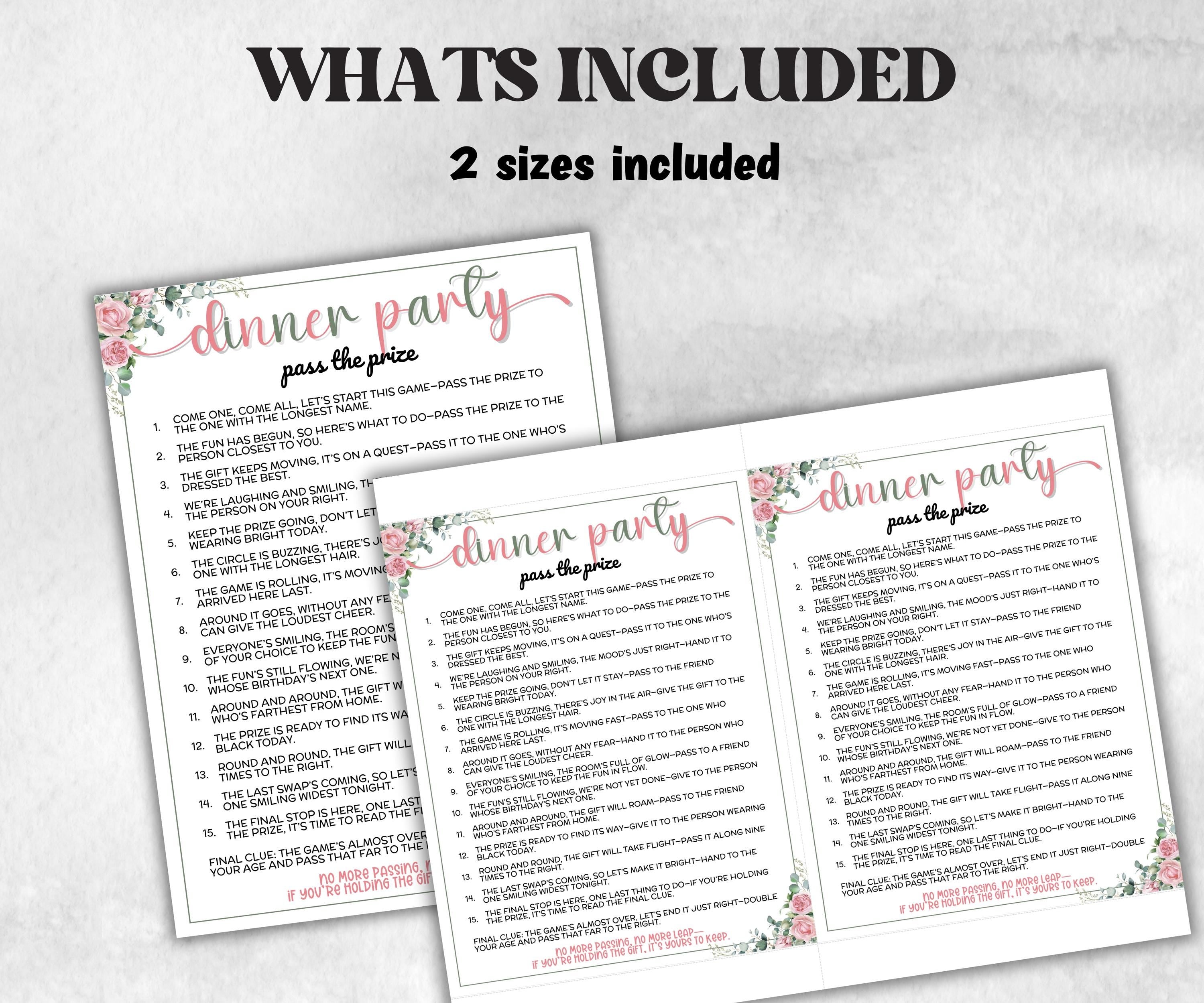 Dinner Party Pass the Prize, Adult Mix And Mingle Activity, Conversation Starters, interactive fun gift exchange, buffet groups, last minute-Holidays -TheHustlingCatLady-Party Games