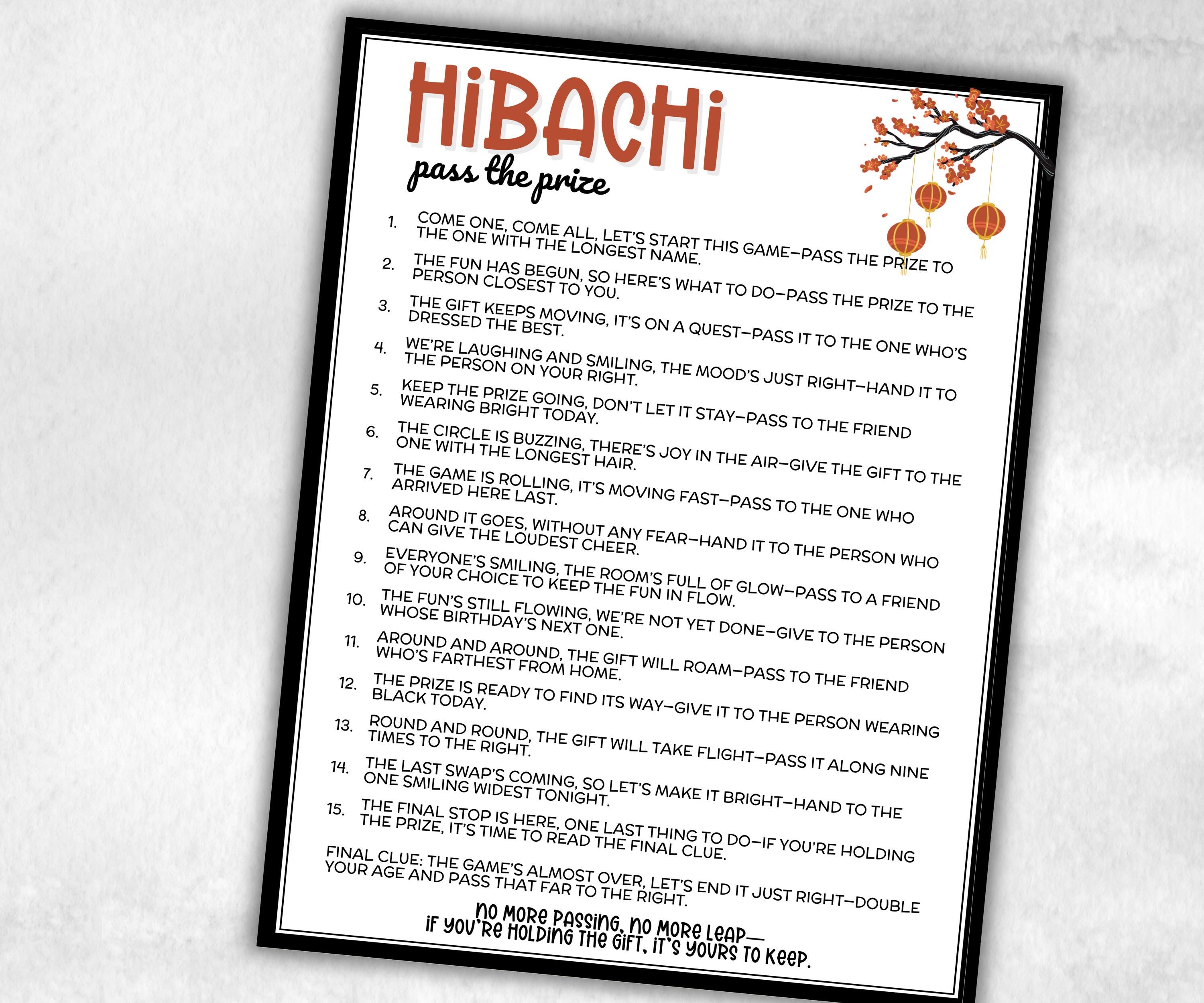 Hibachi Pass the Prize Left Right Game, Japanese-Themed Party, Teppanyaki Birthday, interactive fun gift exchange, mingle conversation game-Holidays -TheHustlingCatLady-Party Games