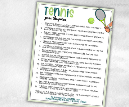 Tennis Pass The Prize, Indoor Outdoor, Grand Slam, Sports Athletic, interactive fun gift exchange, mingle conversation game, camp club mix-Holidays -TheHustlingCatLady-Party Games