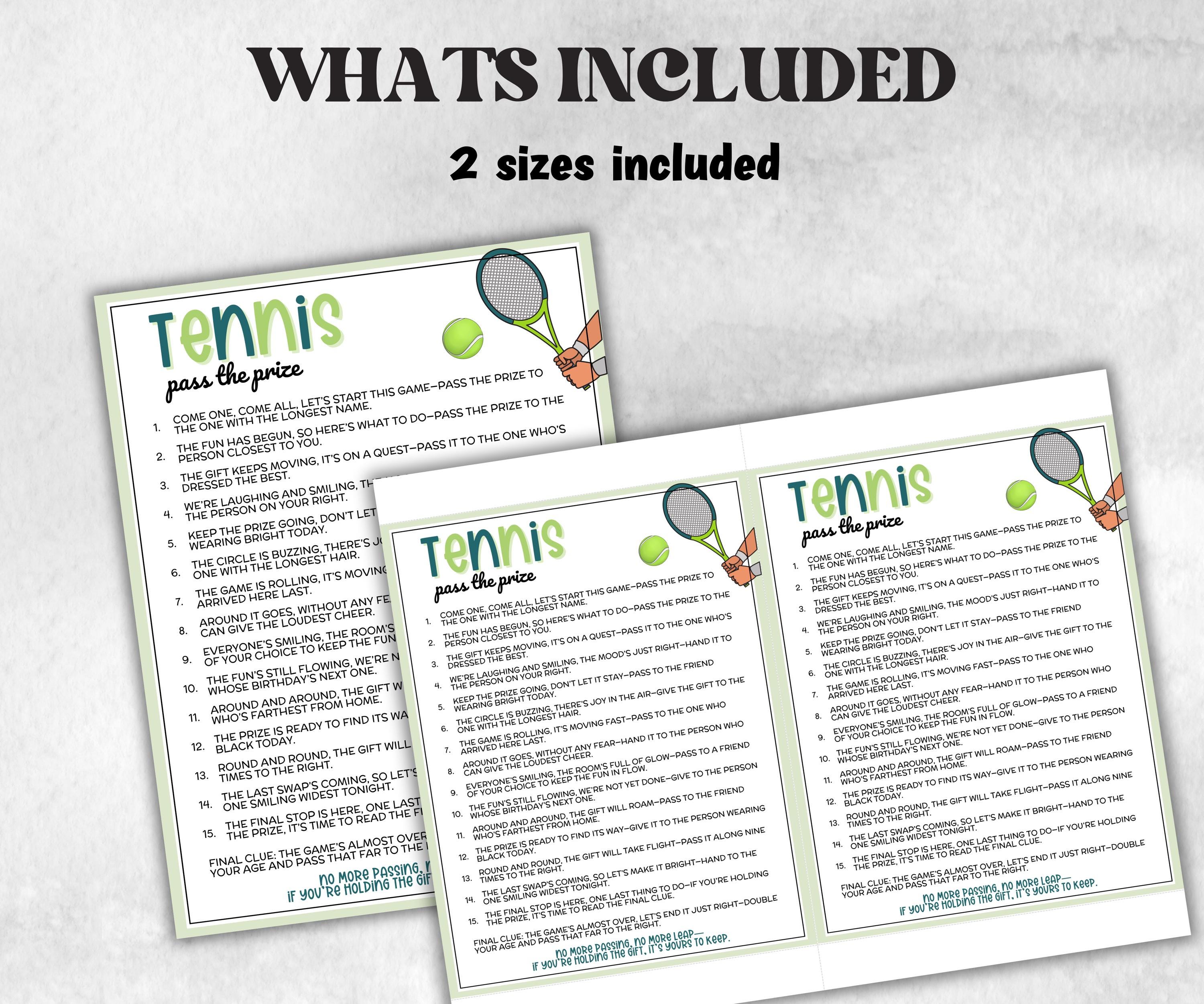 Tennis Pass The Prize, Indoor Outdoor, Grand Slam, Sports Athletic, interactive fun gift exchange, mingle conversation game, camp club mix-Holidays -TheHustlingCatLady-Party Games