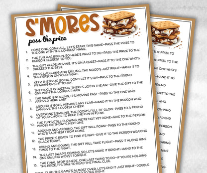 Smores Pass the Prize, Left Right Baby Shower, Camping Theme Birthday Party, firepit Bonfire Idea, Camp Adventure, RV Travel, gift exchange-Holidays -TheHustlingCatLady-Party Games