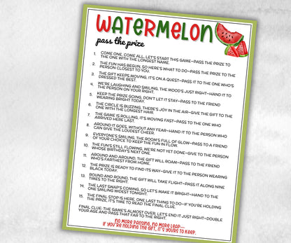 Watermelon Party Pass The Prize Left Right Game, Melon Themed Summer Birthday Party, Backyard BBQ, Outdoor Picnic, National Watermelon Day-Holidays -TheHustlingCatLady-Party Games