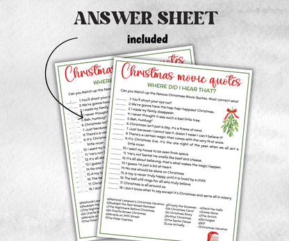 Christmas Movie Quote Trivia Game, Xmas Family Game, Christmas Office Party, Adult Holiday Party Printable Game, Coworkers Festive Brunch-Christmas -TheHustlingCatLady-Party Games