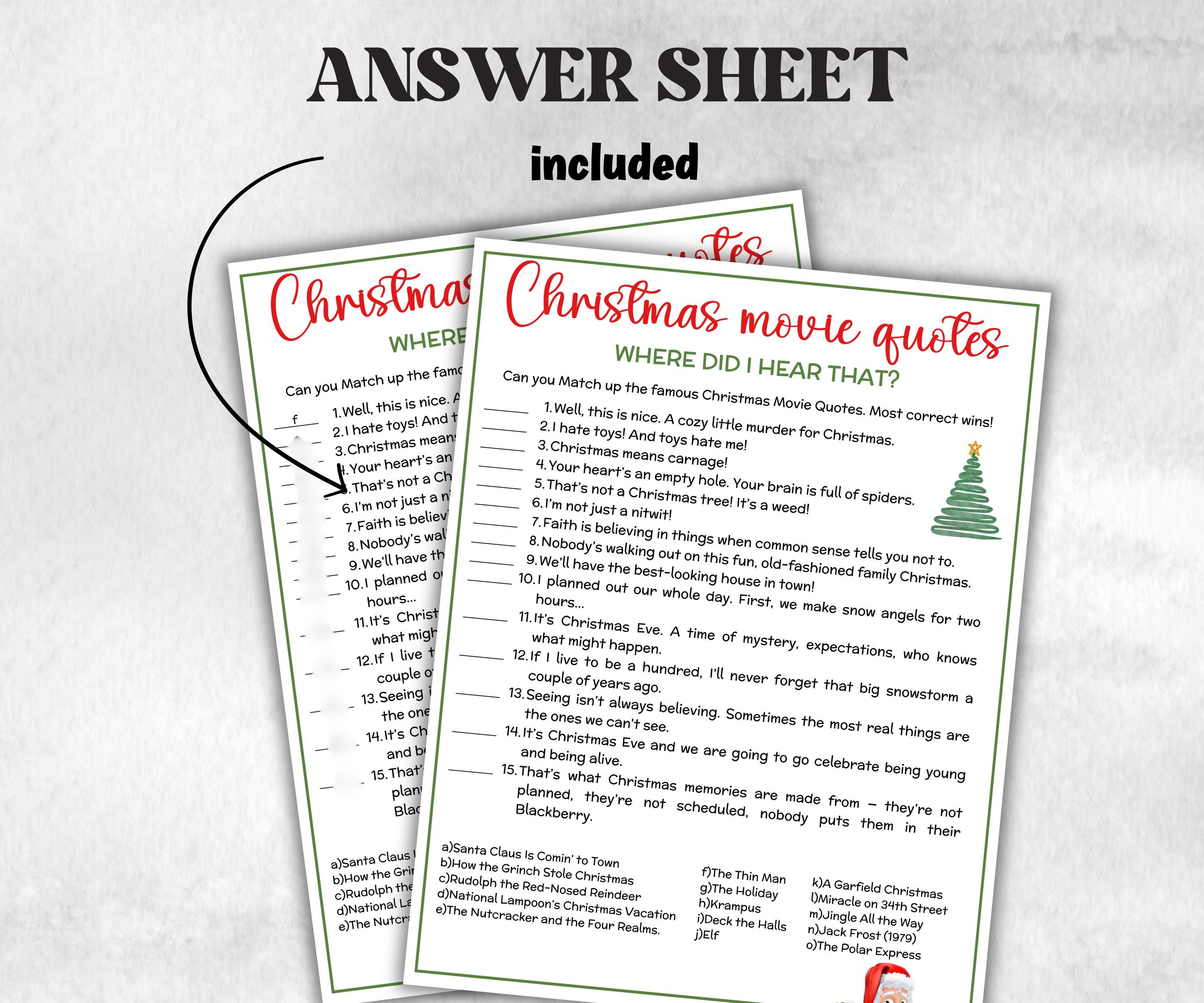 Xmas Movie Quote Trivia Game, Christmas Family Game, Christmas Office Party, Adult Holiday Party Printable Game, Coworkers Festive Brunch-Christmas -TheHustlingCatLady-Party Games
