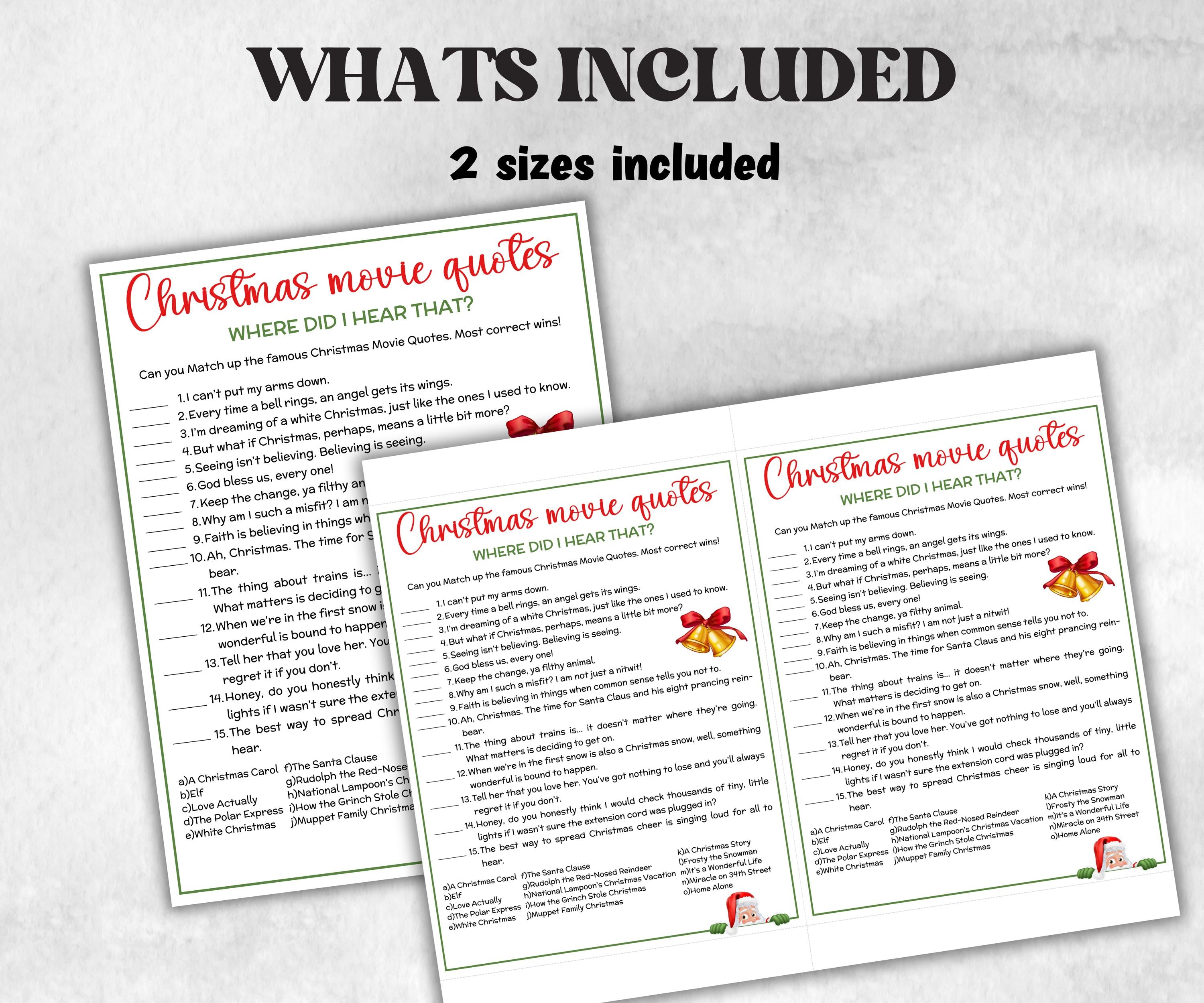 Adult Xmas Movie Quote Trivia Game, Christmas Family Game, Christmas Office Party, Holiday Party Printable Game, Coworkers Festive Brunch-Christmas -TheHustlingCatLady-Party Games