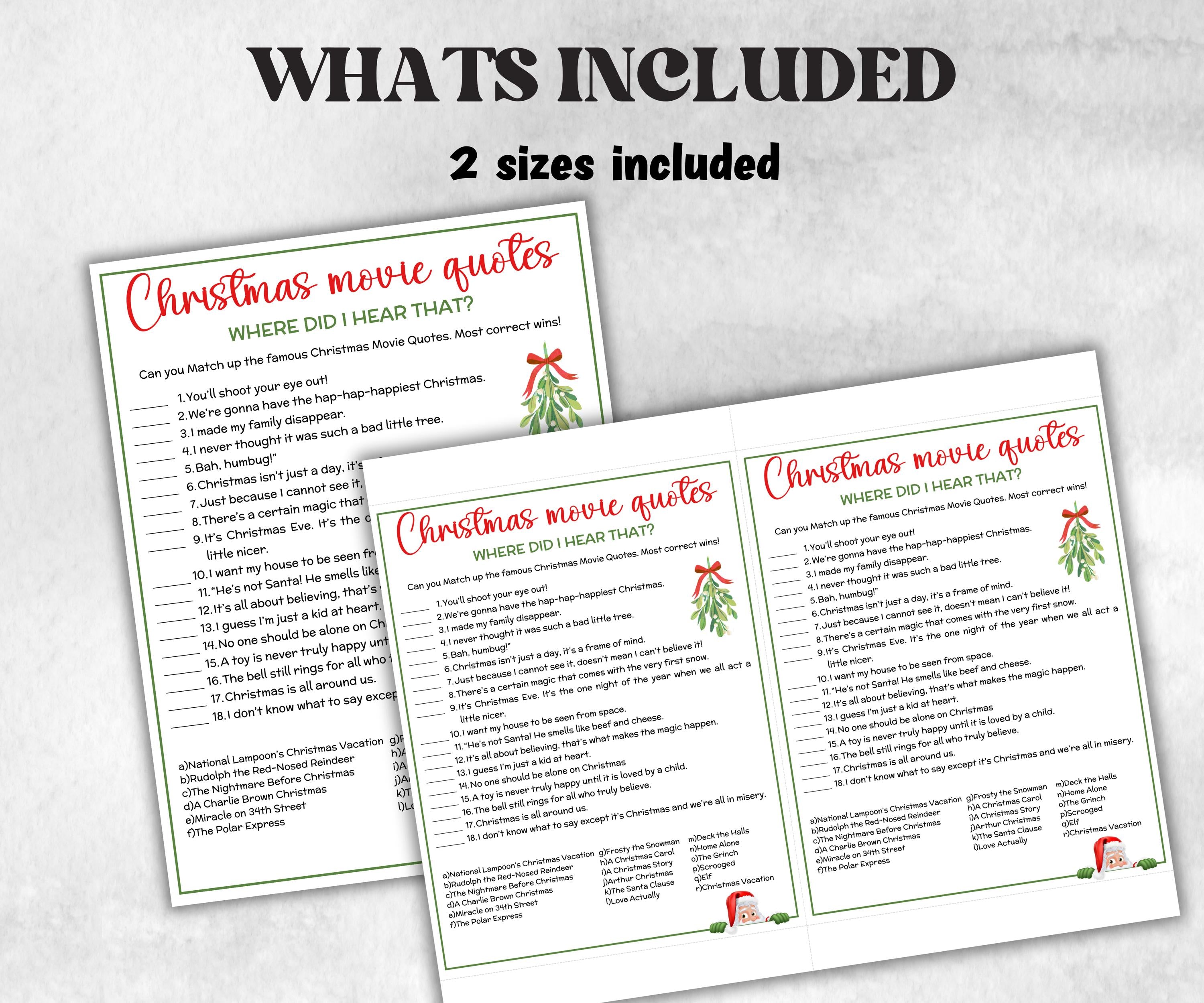 Adult Christmas Movie Quote Trivia Game, Xmas Family Game, Christmas Office Party, Holiday Party Printable Game, Coworkers Festive Brunch-Christmas -TheHustlingCatLady-Party Games