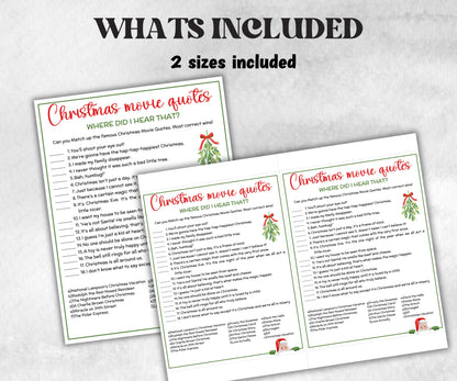 Adult Christmas Movie Quote Trivia Game, Xmas Family Game, Christmas Office Party, Holiday Party Printable Game, Coworkers Festive Brunch-Christmas -TheHustlingCatLady-Party Games