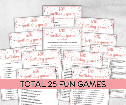 Sweet 16 Birthday Game Bundle, Pink Sweet Sixteen Birthday, 16th Birthday Party Game, Born in 2009 Game Bundle, Printable Teen Activities-Holidays -TheHustlingCatLady-Party Games