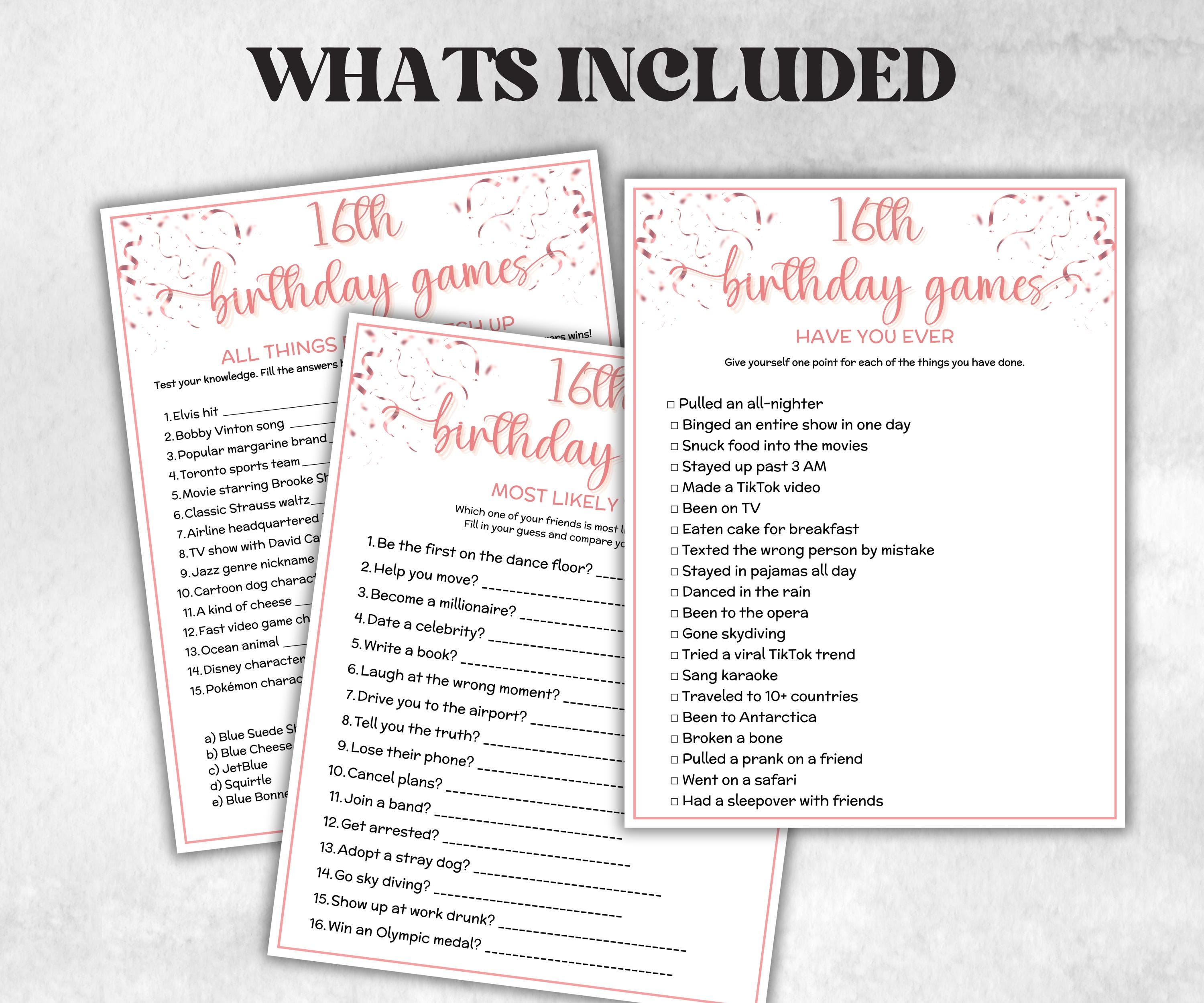Sweet 16 Birthday Game Bundle, Pink Sweet Sixteen Birthday, 16th Birthday Party Game, Born in 2009 Game Bundle, Printable Teen Activities-Holidays -TheHustlingCatLady-Party Games