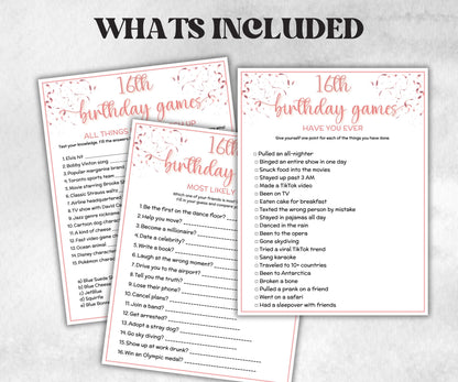 Sweet 16 Birthday Game Bundle, Pink Sweet Sixteen Birthday, 16th Birthday Party Game, Born in 2009 Game Bundle, Printable Teen Activities-Holidays -TheHustlingCatLady-Party Games