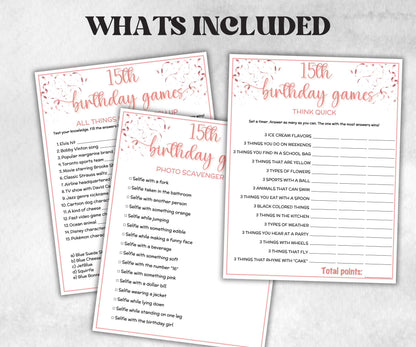 15th Birthday Game Bundle, Pink Fifteenth Birthday, 15th Birthday Party, Born in 2009, large group Game Bundle, Printable Teen group game-Holidays -TheHustlingCatLady-Party Games